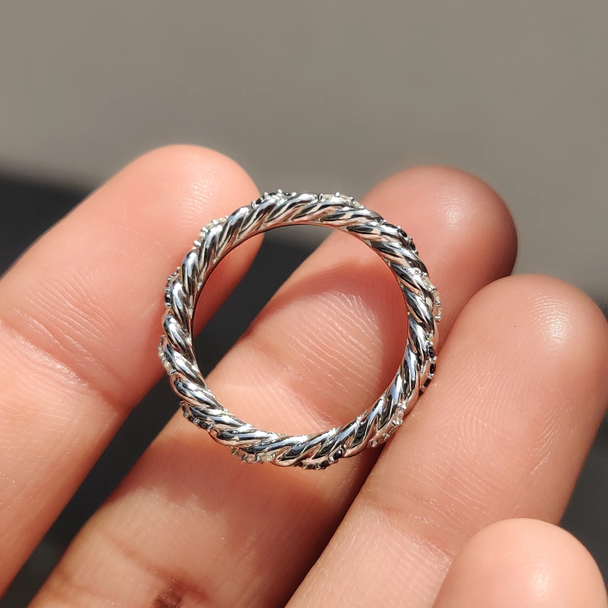 Round Black Moissanite Twisted Wedding Band - Image 9