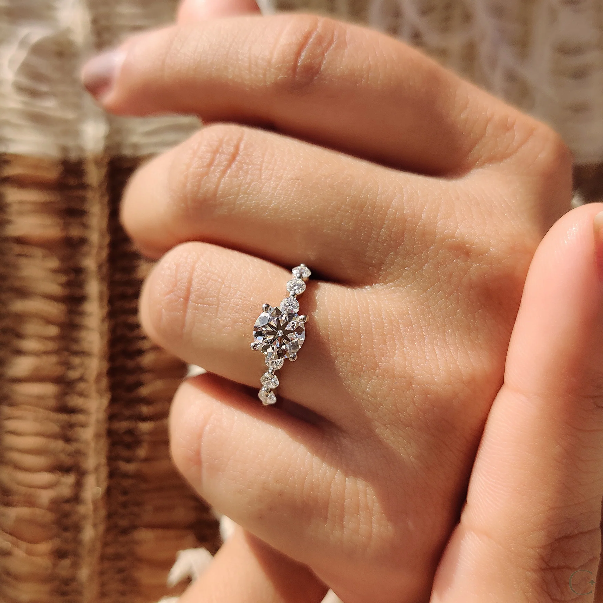 Round Brilliant Cut Diamond Ring With Round Cut Side Stones - Image 4