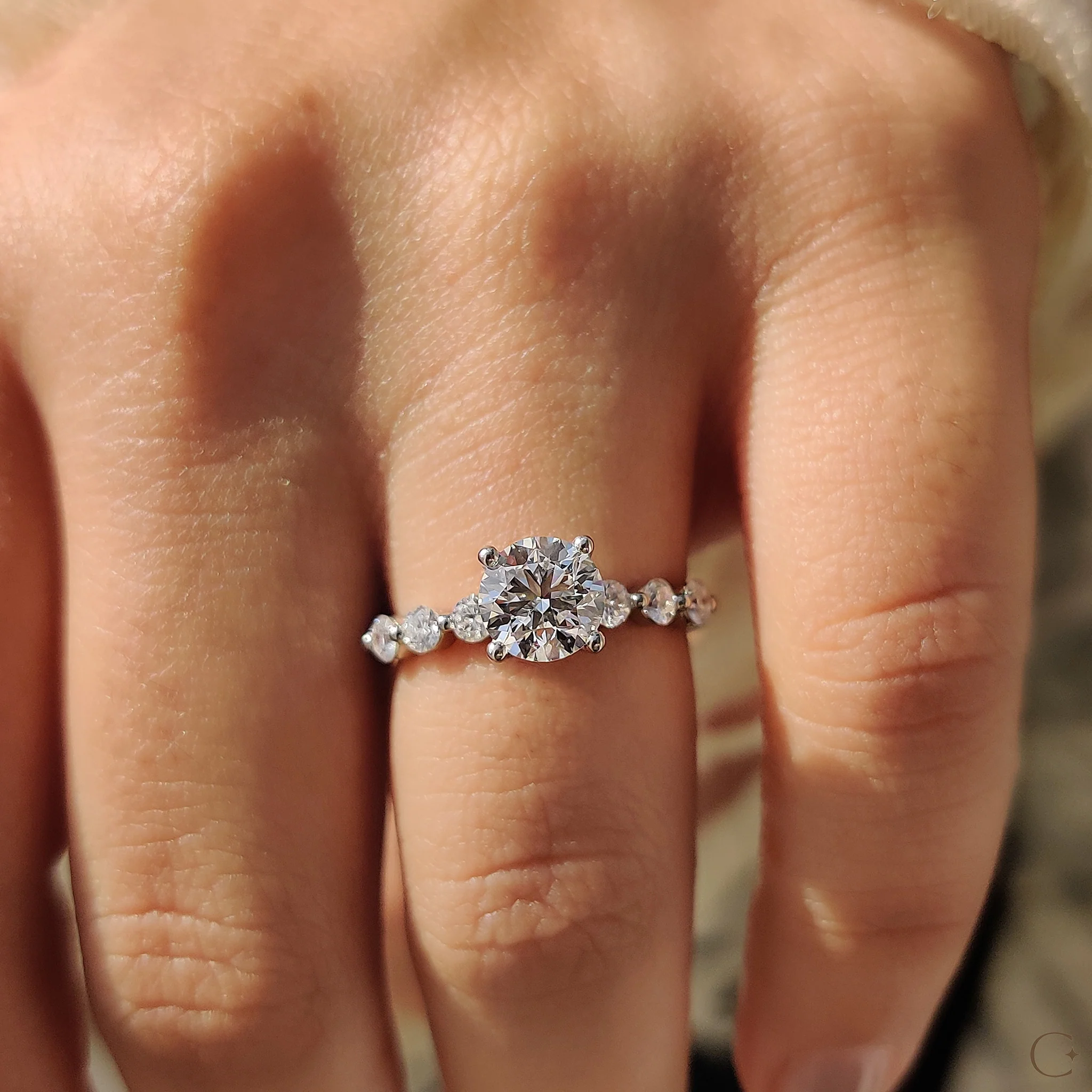 Round Brilliant Cut Diamond Ring With Round Cut Side Stones - Image 7