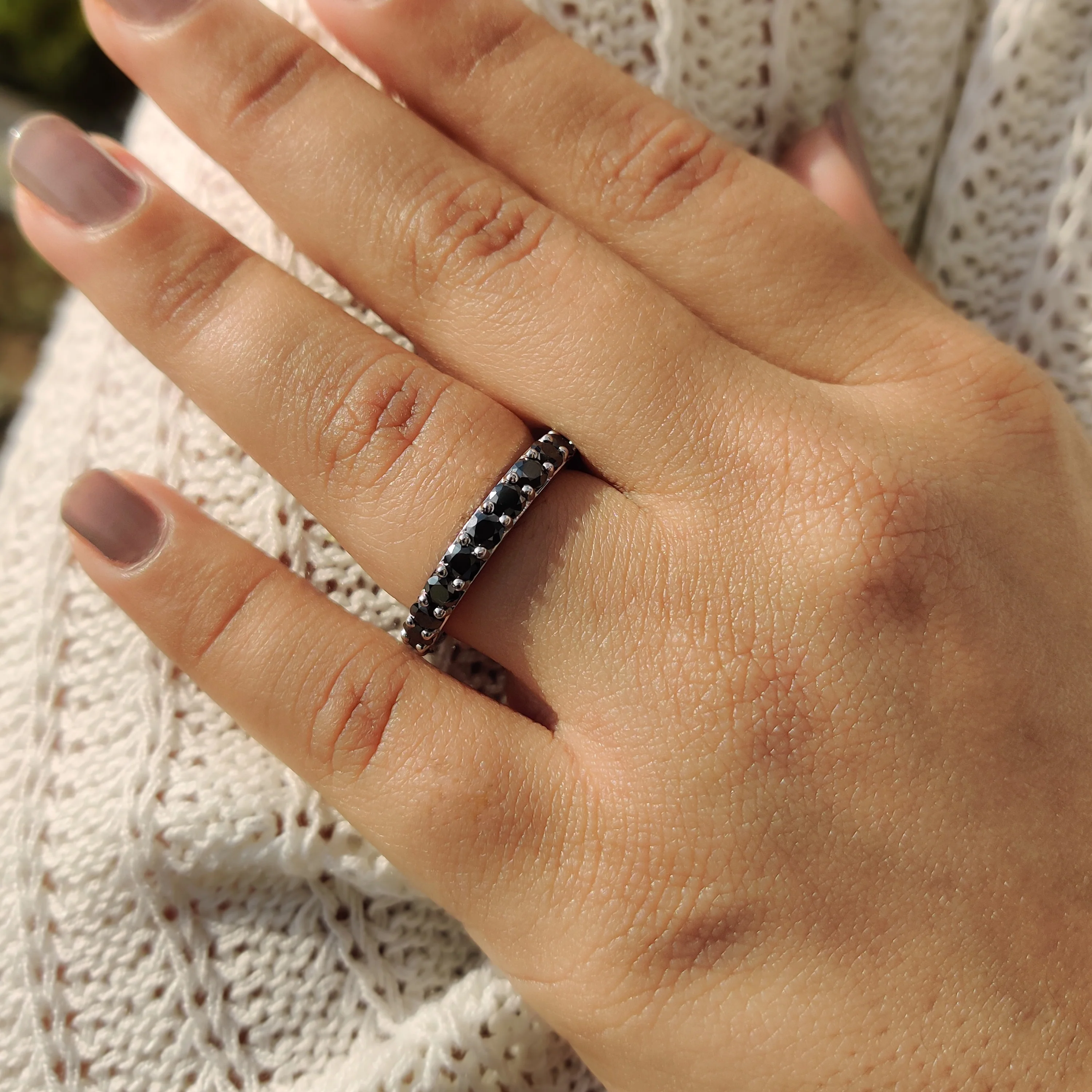 Round Cut Black Moissanite Wedding Band - Image 2