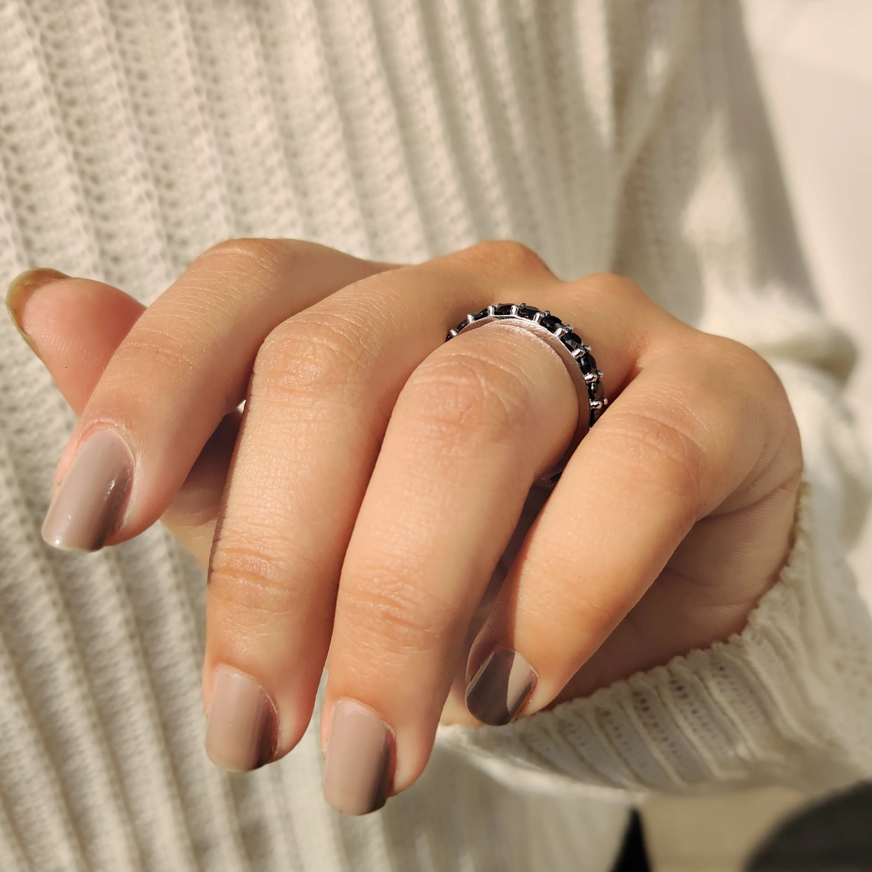 Round Cut Black Moissanite Wedding Band - Image 4