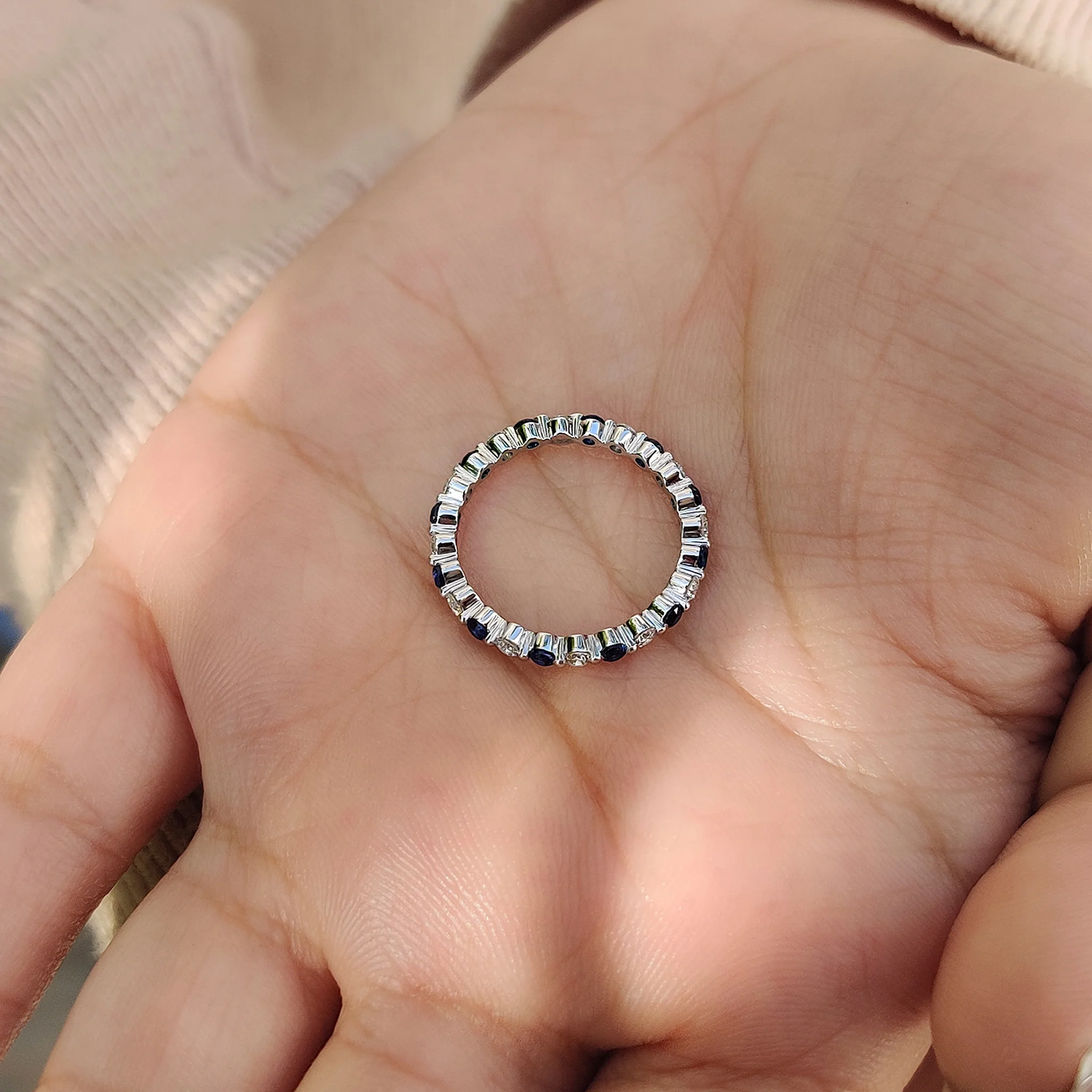 Round Cut Blue Diamond and Blue Sapphire Eternity Band - Image 7