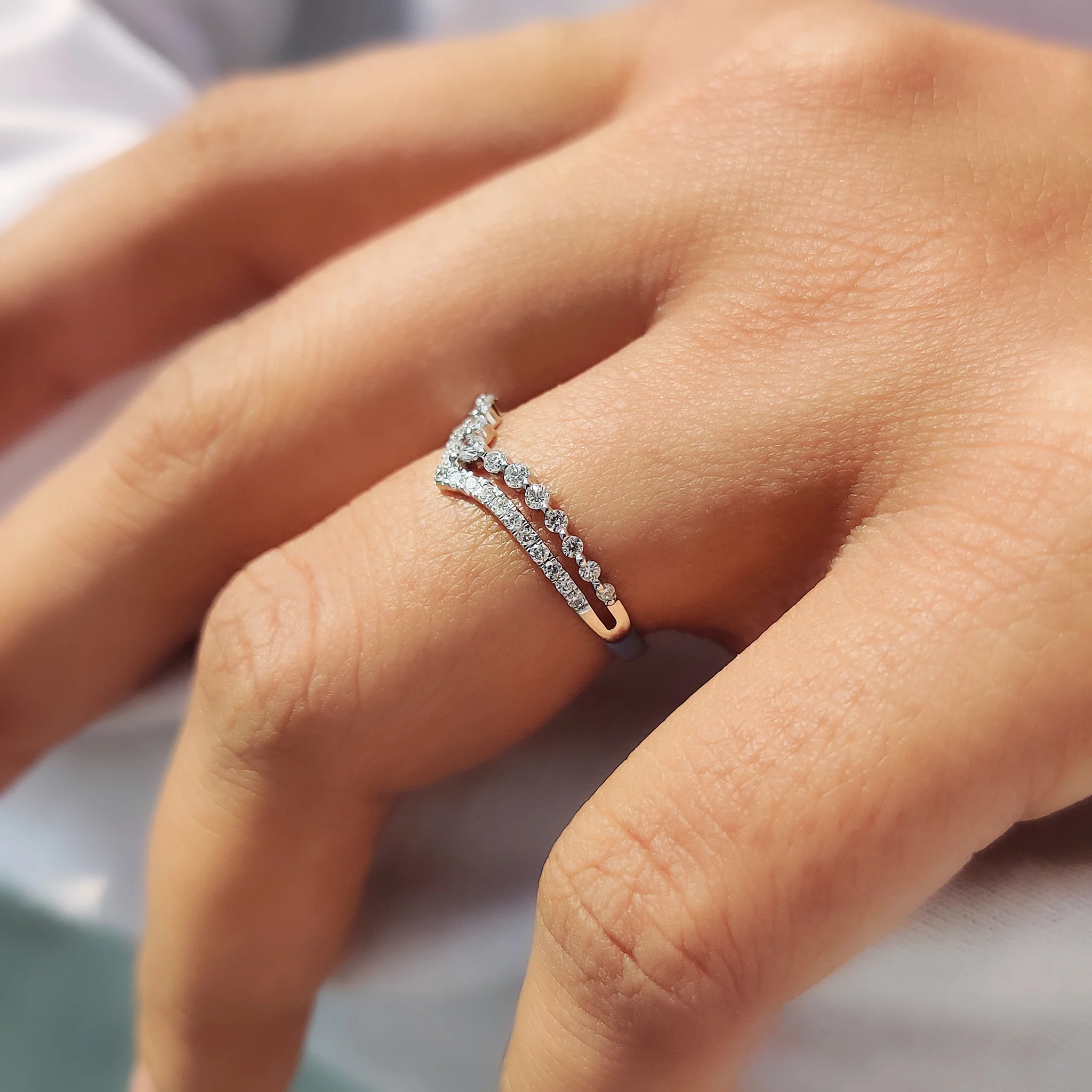 Round Cut Chevron Diamond Wedding Band - Image 4