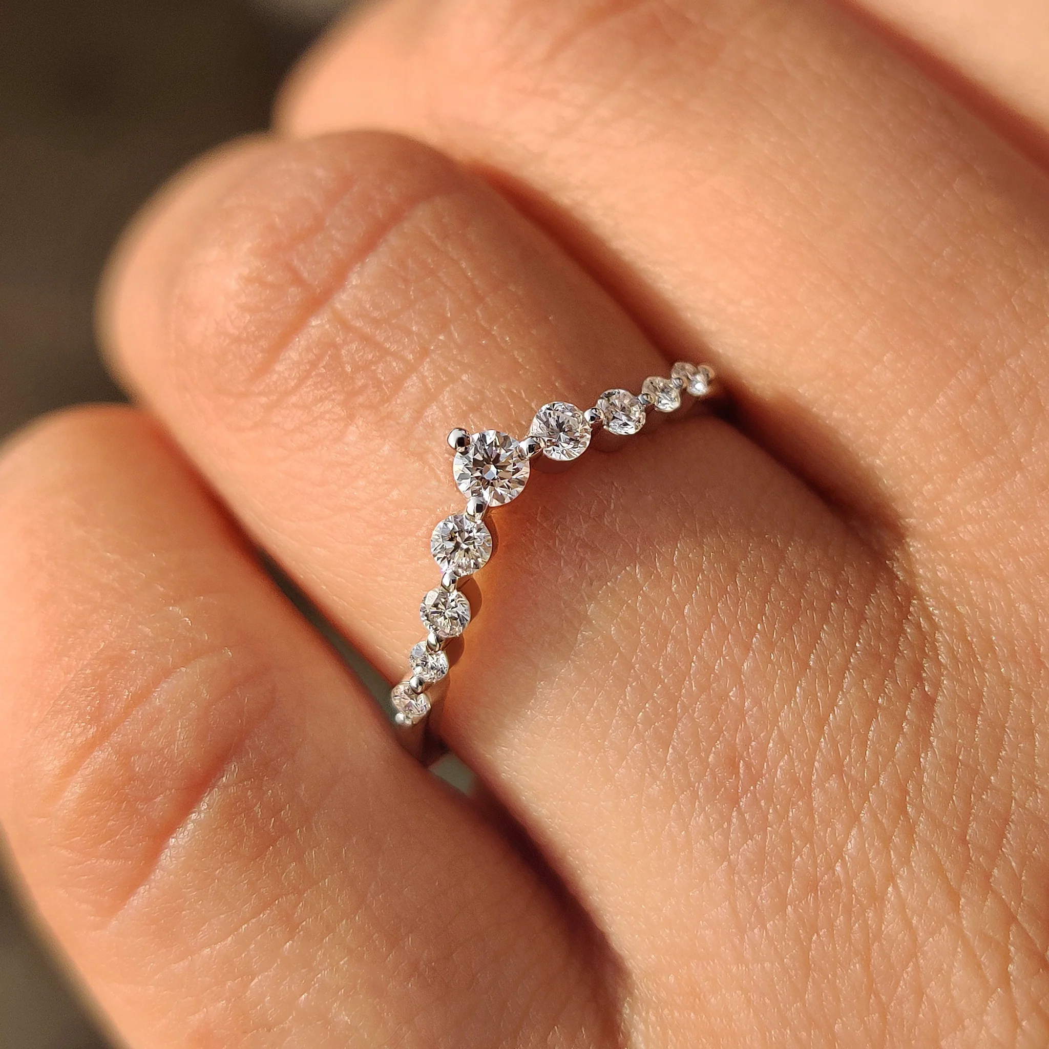 Round Cut Curved Diamond Wedding Band - Image 2