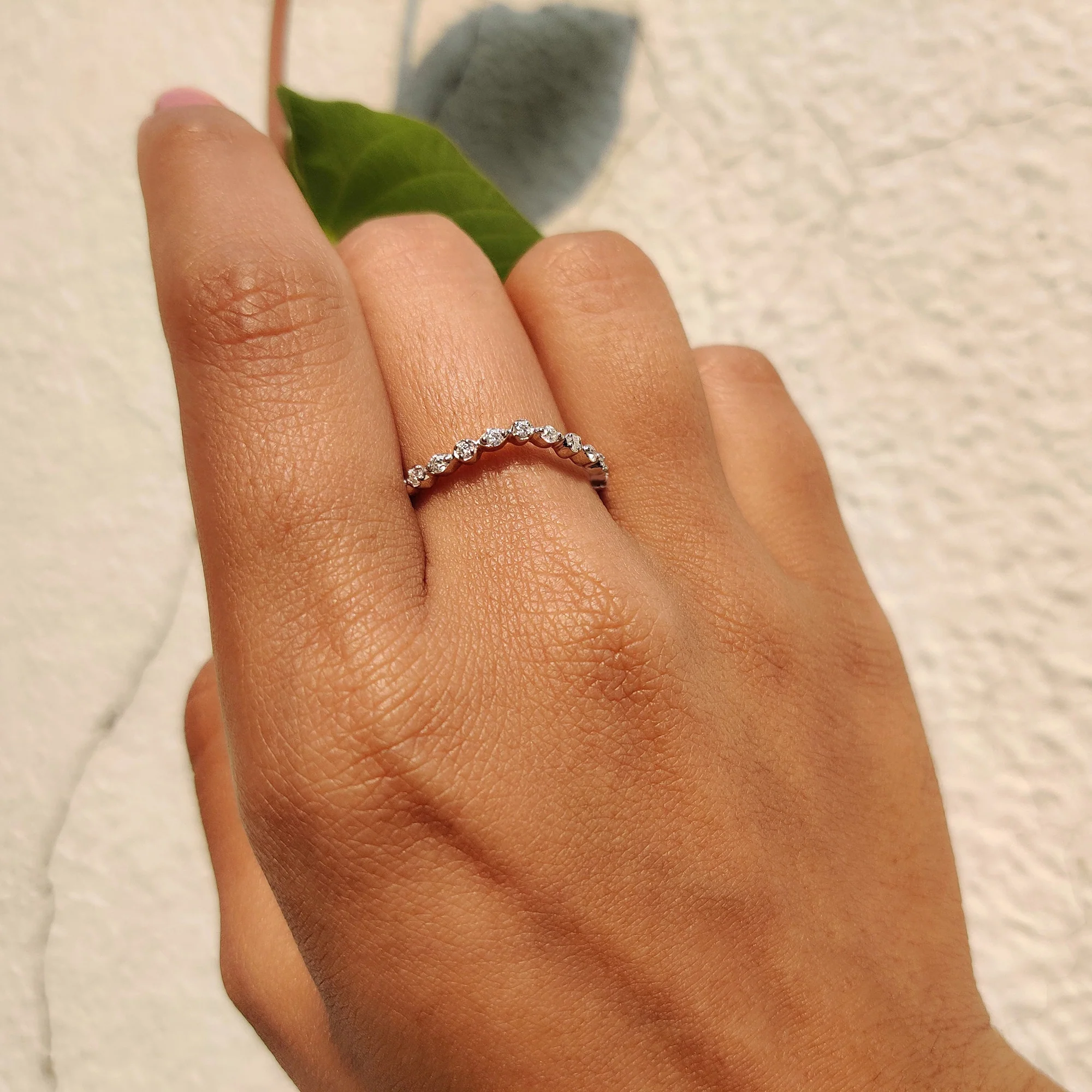 Round Cut Curved Moissanite Wedding Band - Image 6
