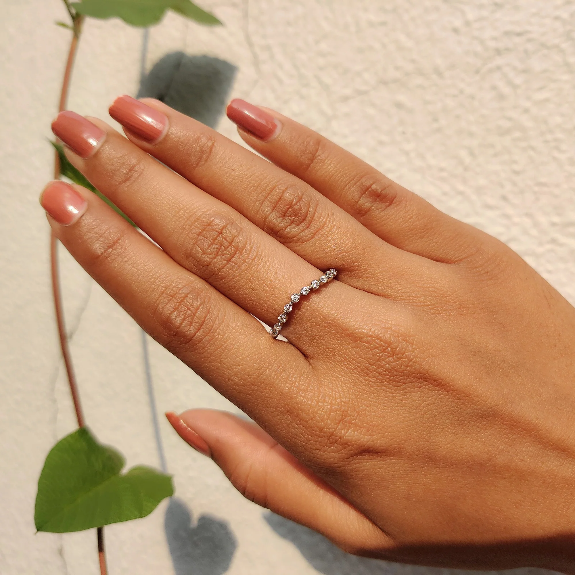 Round Cut Curved Moissanite Wedding Band - Image 9