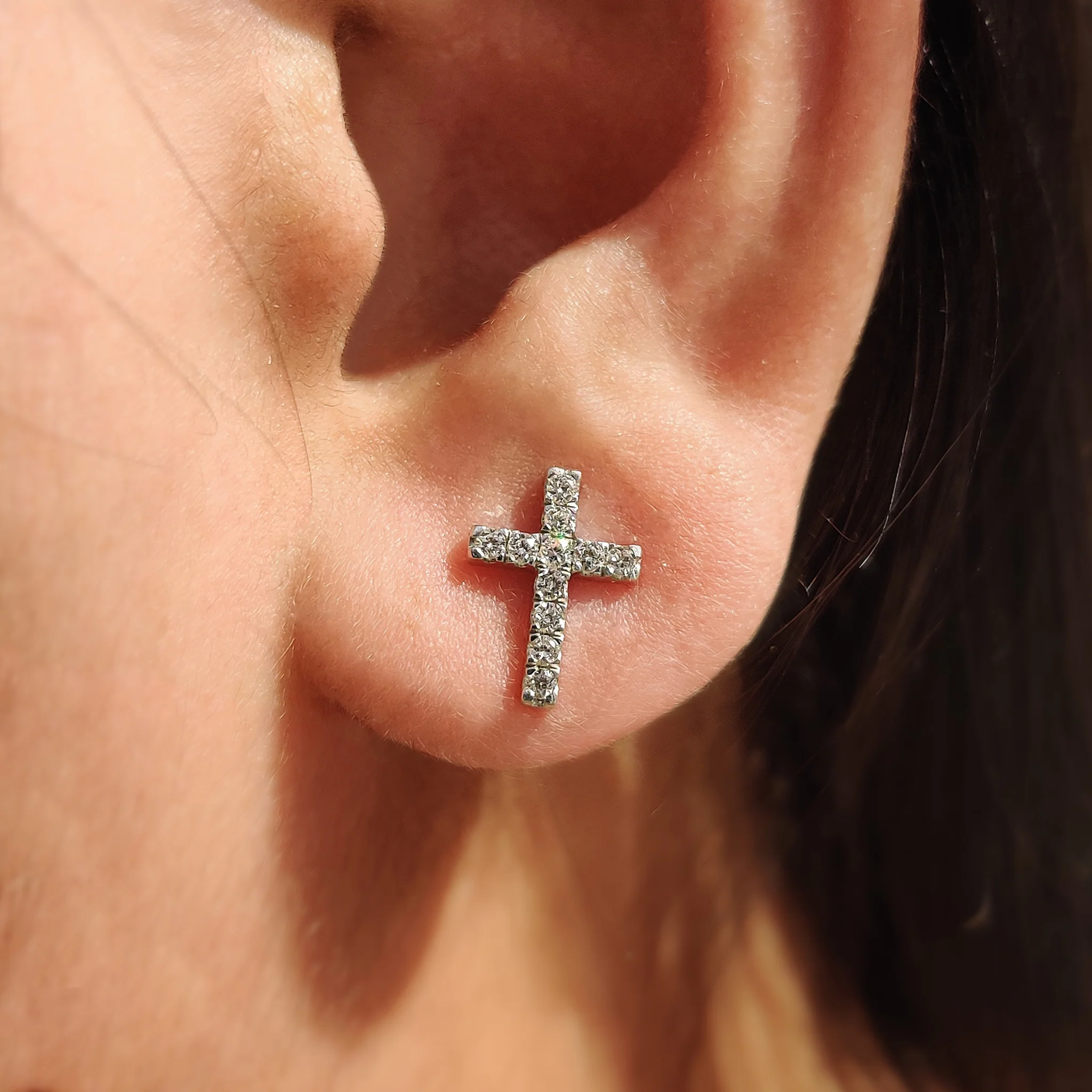 Round Cut Diamond Cross Earrings - Image 4