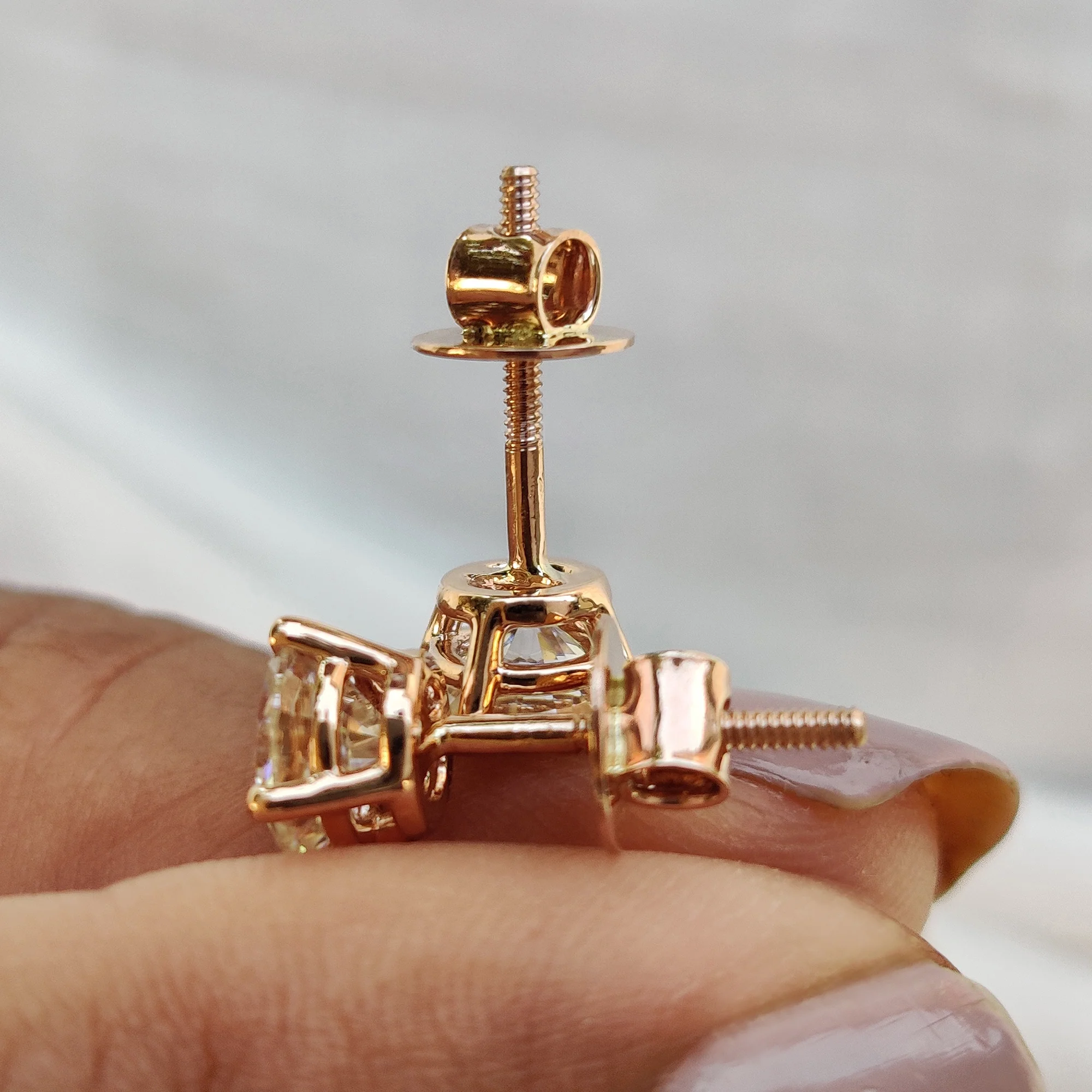 Round Cut Earrings In Screw Back Style - Image 3
