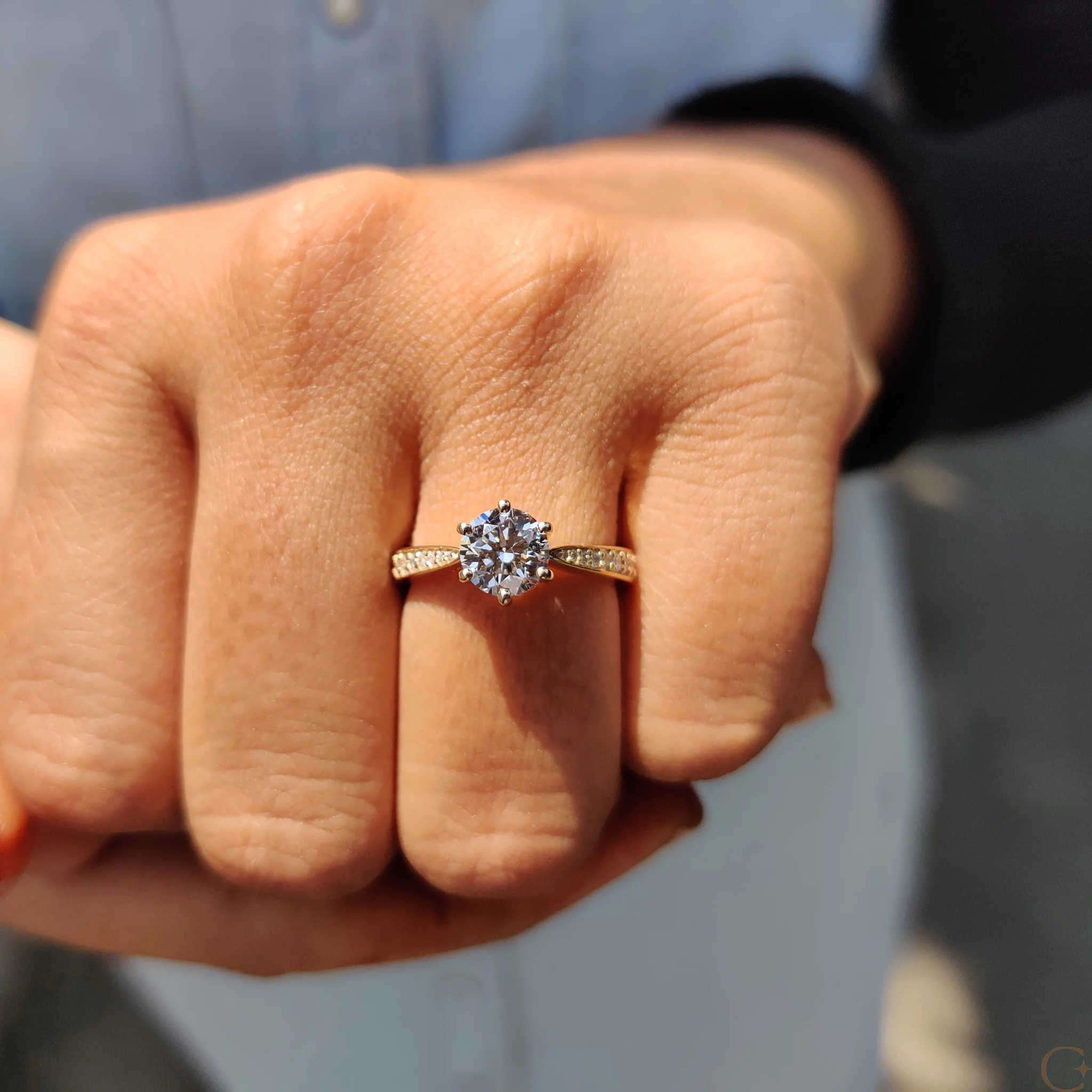 Round Cut Engagement Ring with Tapered Pave Setting - Image 2