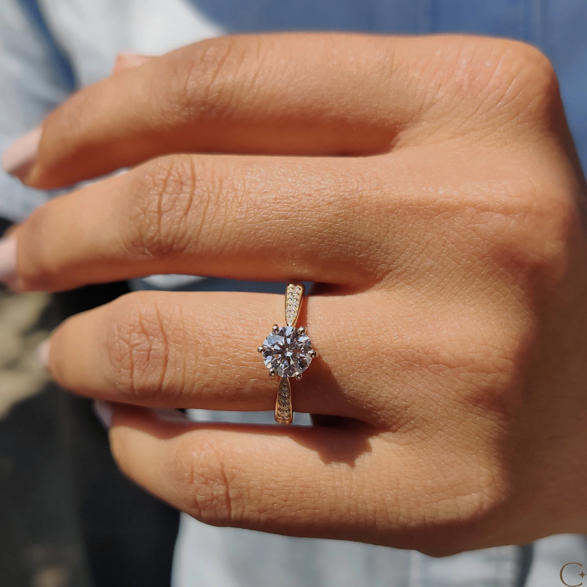 Round Cut Engagement Ring with Tapered Pave Setting - Image 3