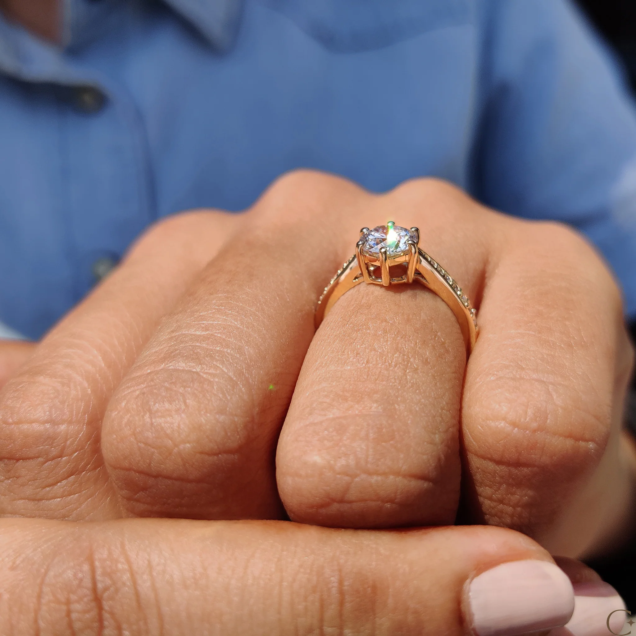 Round Cut Engagement Ring with Tapered Pave Setting - Image 5