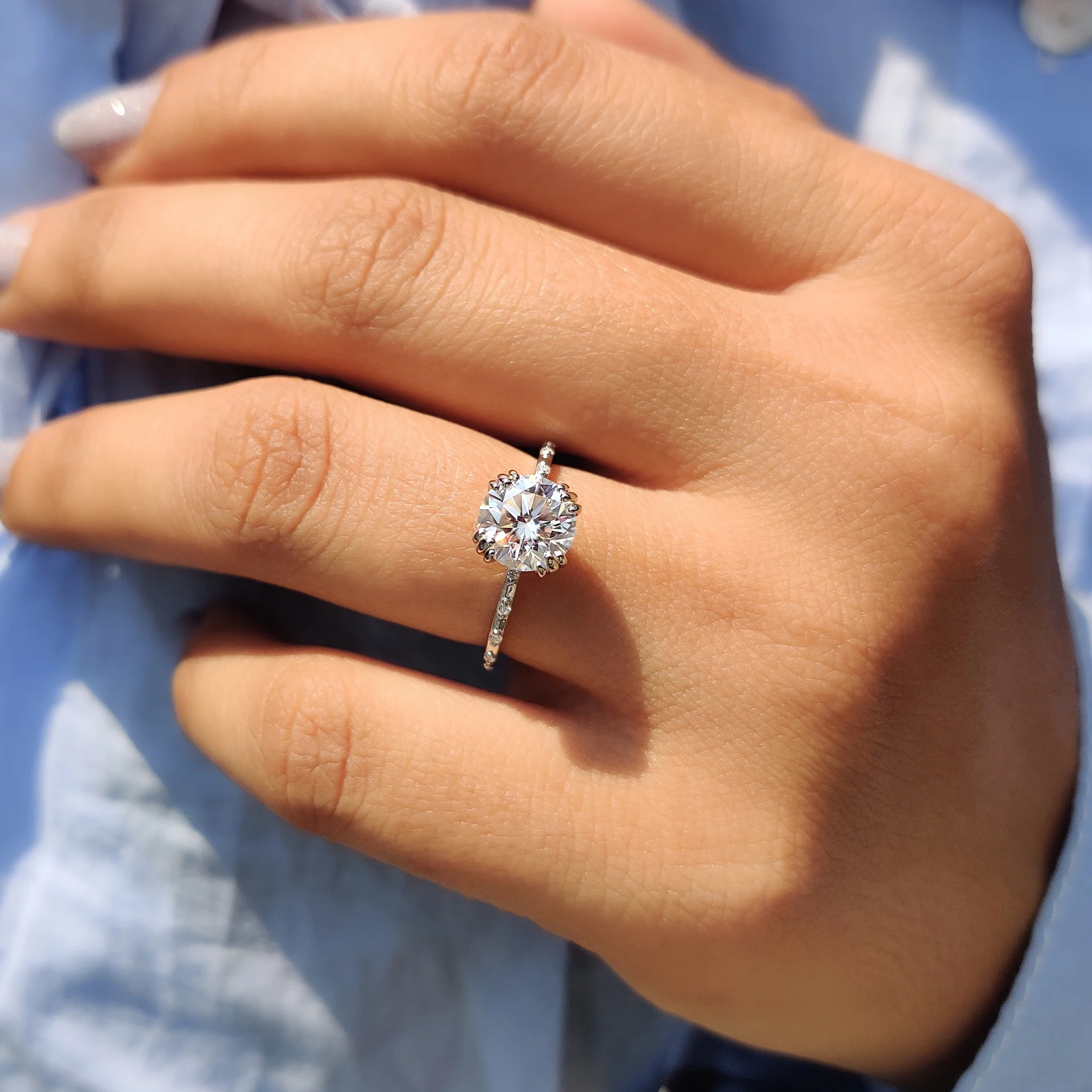 Round Cut Engagement Ring With Distance Pave Band - Image 6