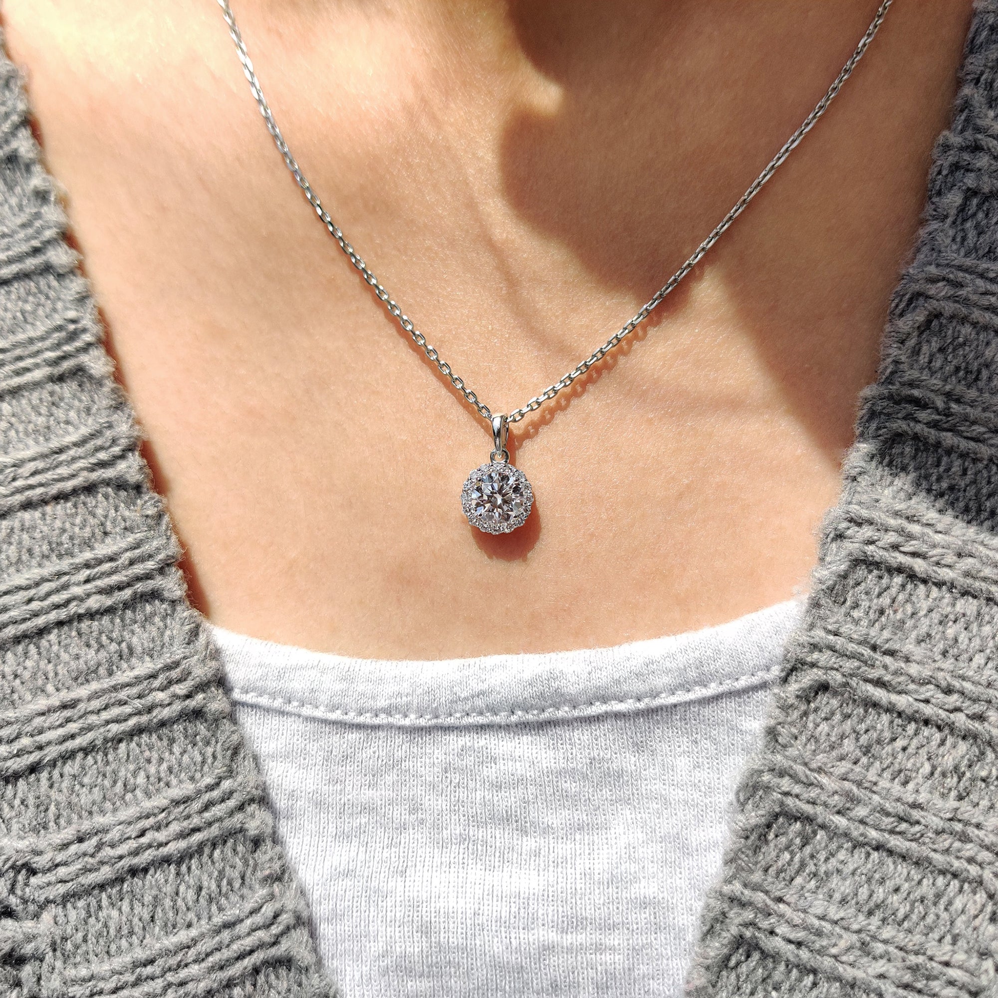 Round Cut Halo Pendant Featuring For Women - Image 3