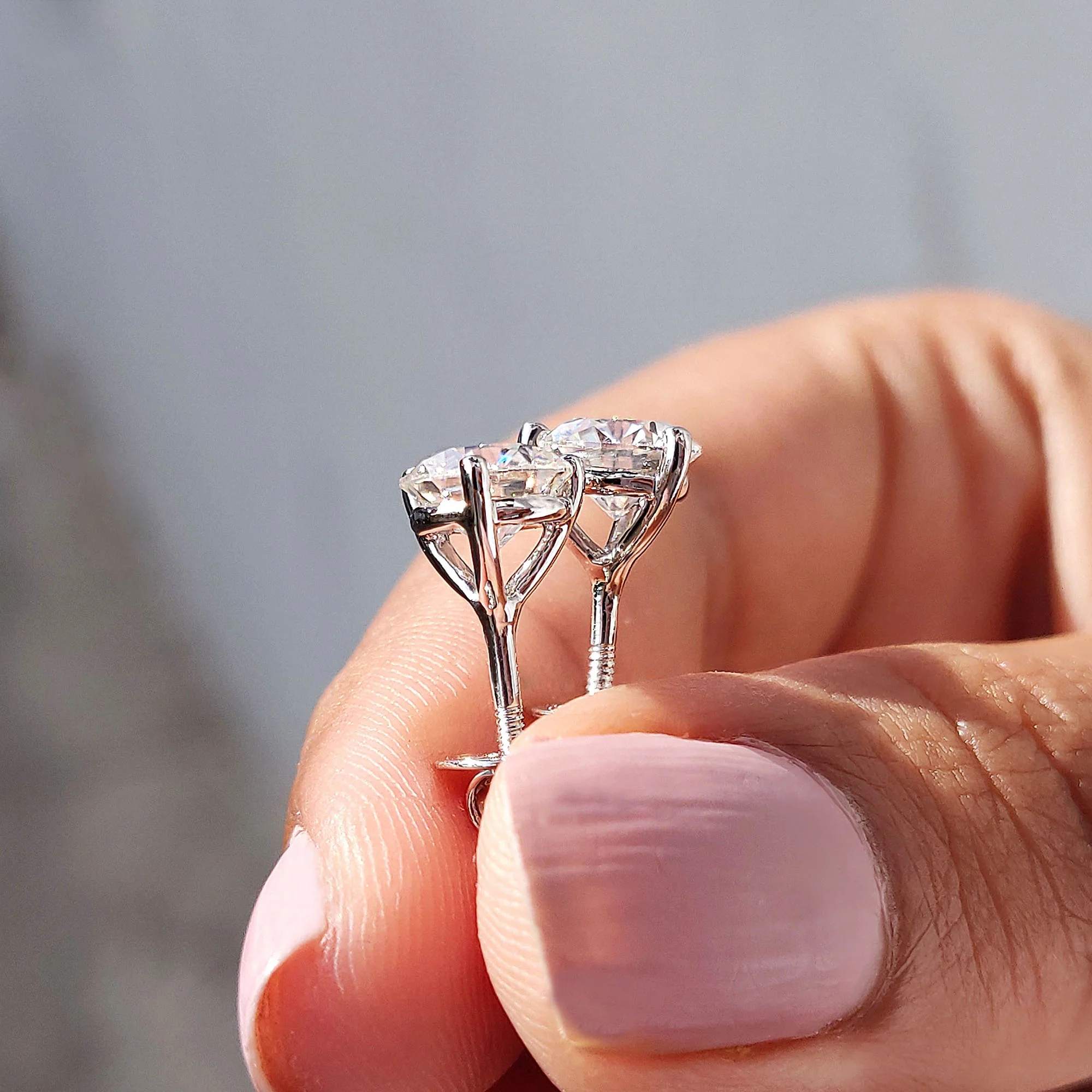 Round Cut Moissanite Earrings In Stud Style - Image 7