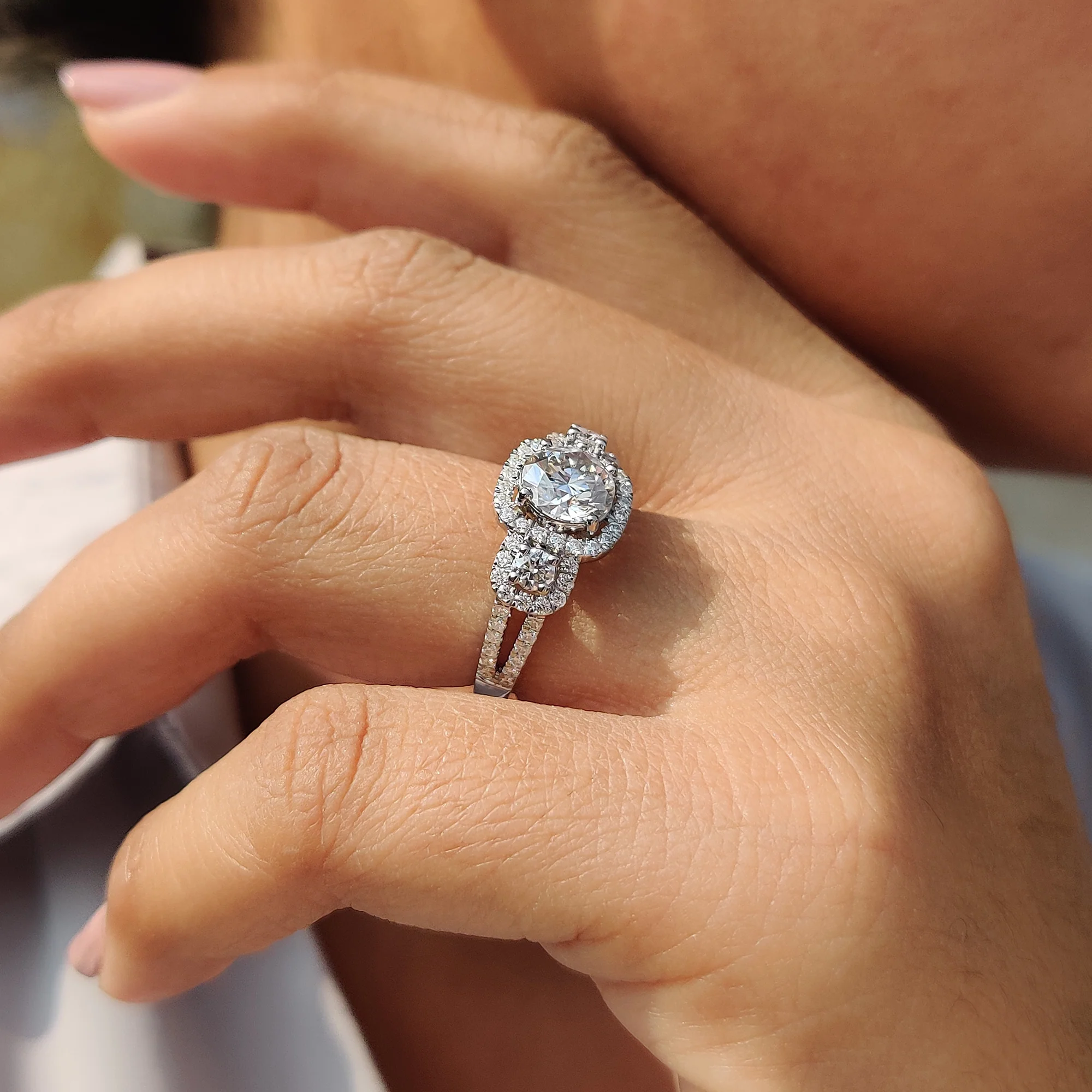 Round Cut Moissanite Engagement Ring in Split Pave Set - Image 3