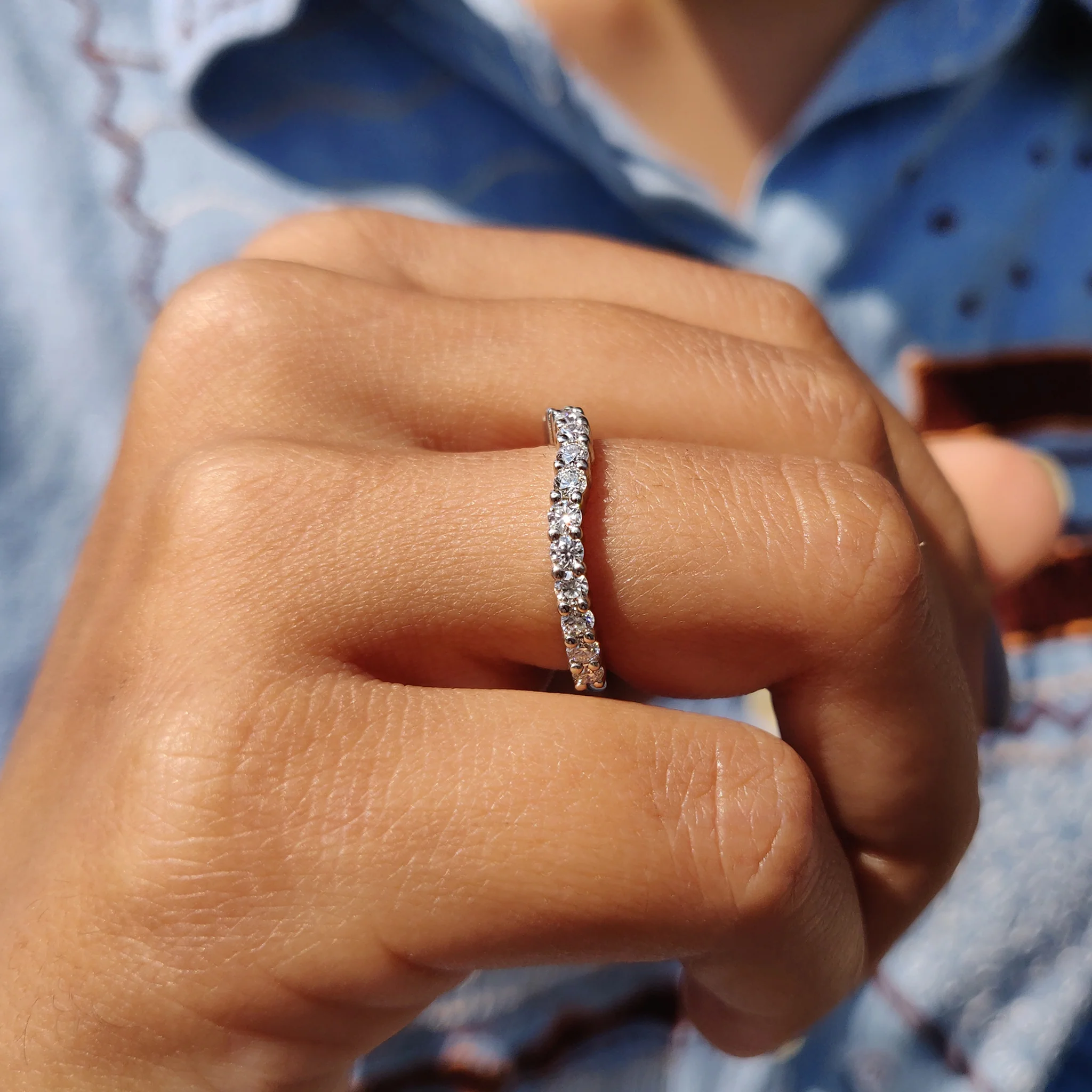 Round Cut Moissanite Half Eternity Band - Image 3