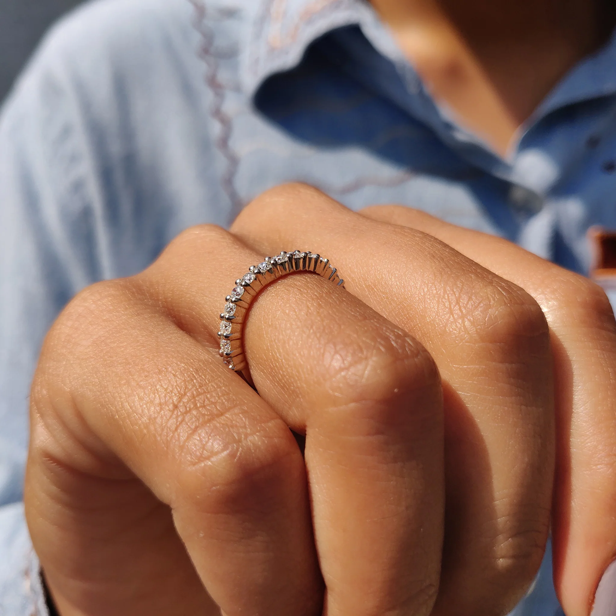 Round Cut Moissanite Half Eternity Band - Image 4