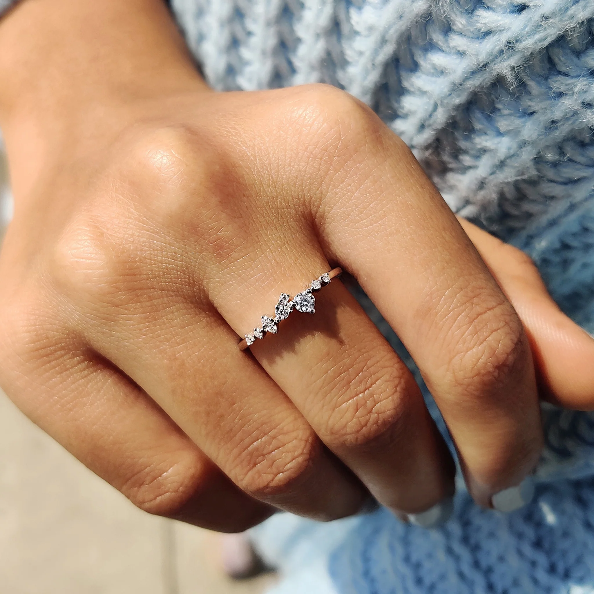 Round Cut Moissanite In White Gold Wedding Band - Image 4