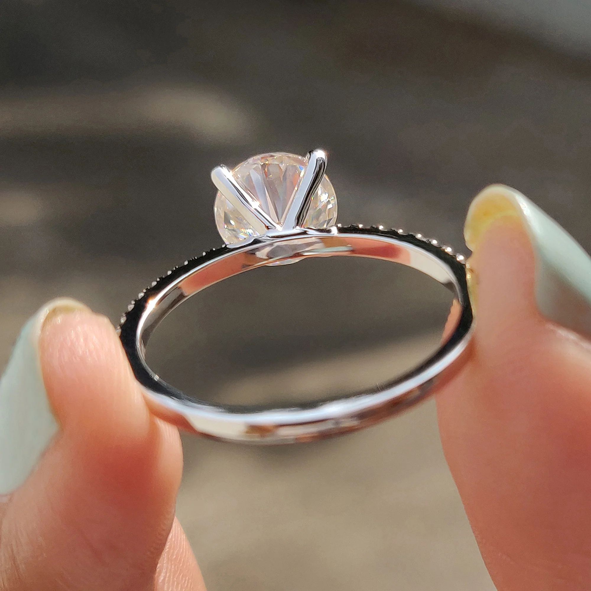 Round Cut Moissanite Pave Ring - Image 3