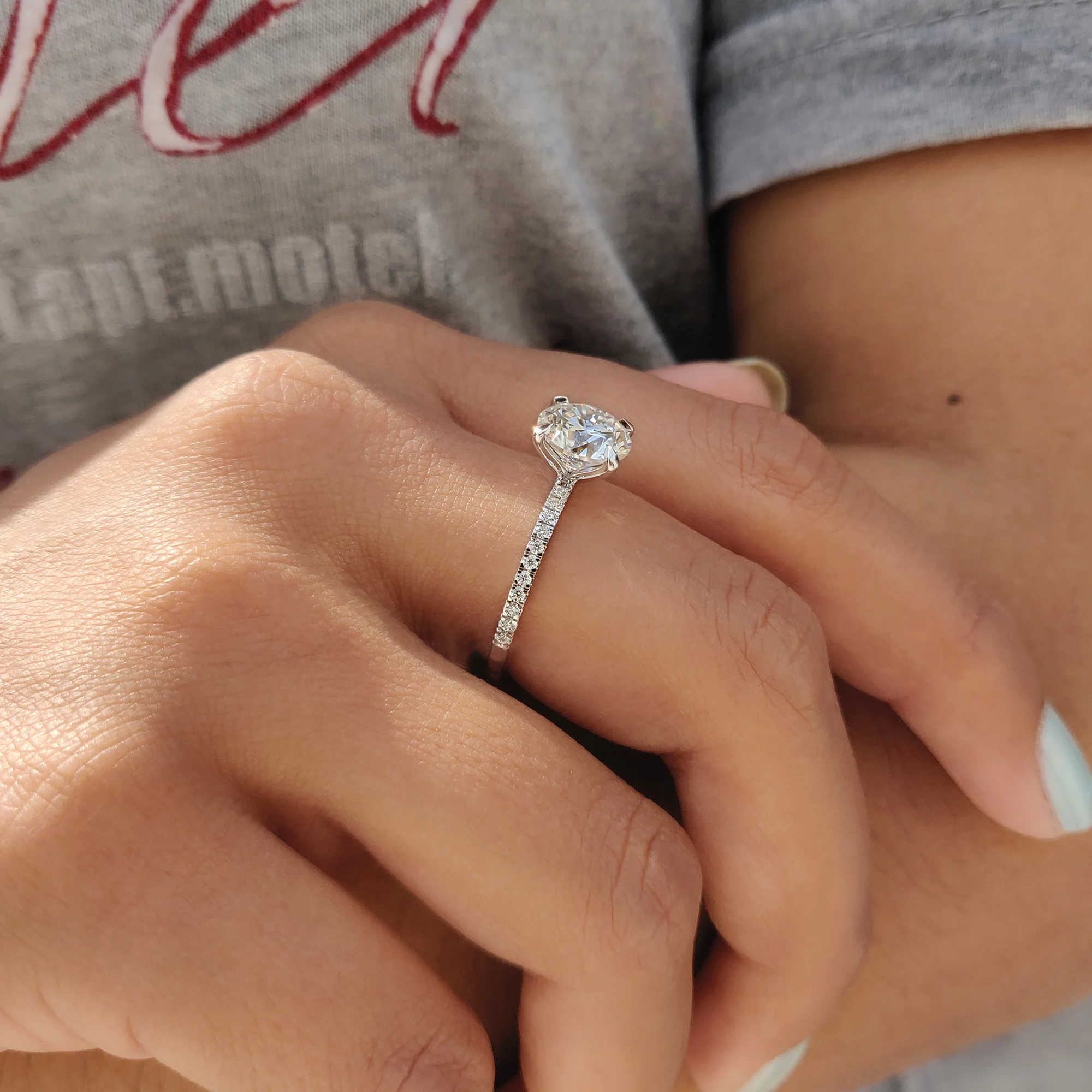 Round Cut Moissanite Pave Ring - Image 6