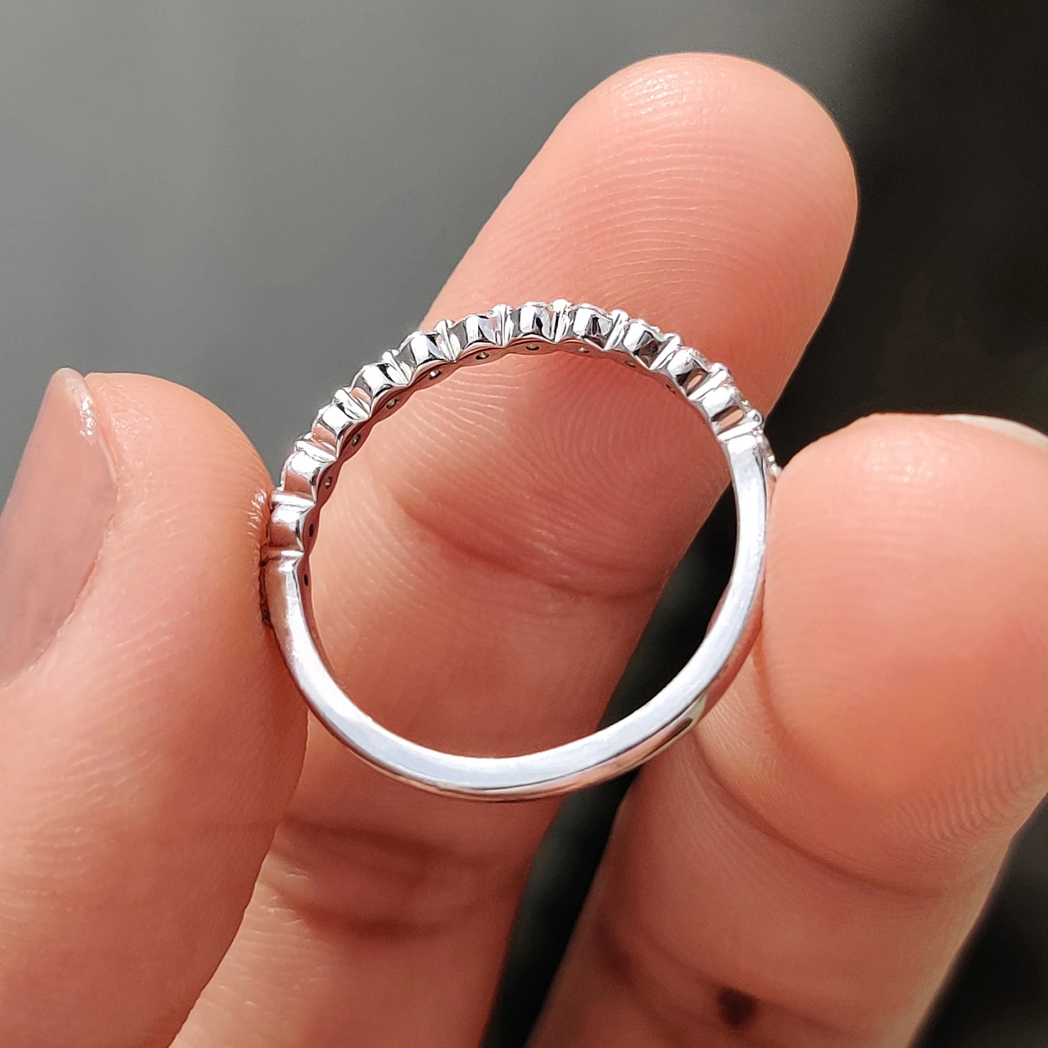 Round Cut Moissanite Shared Prong Wedding Band - Image 5