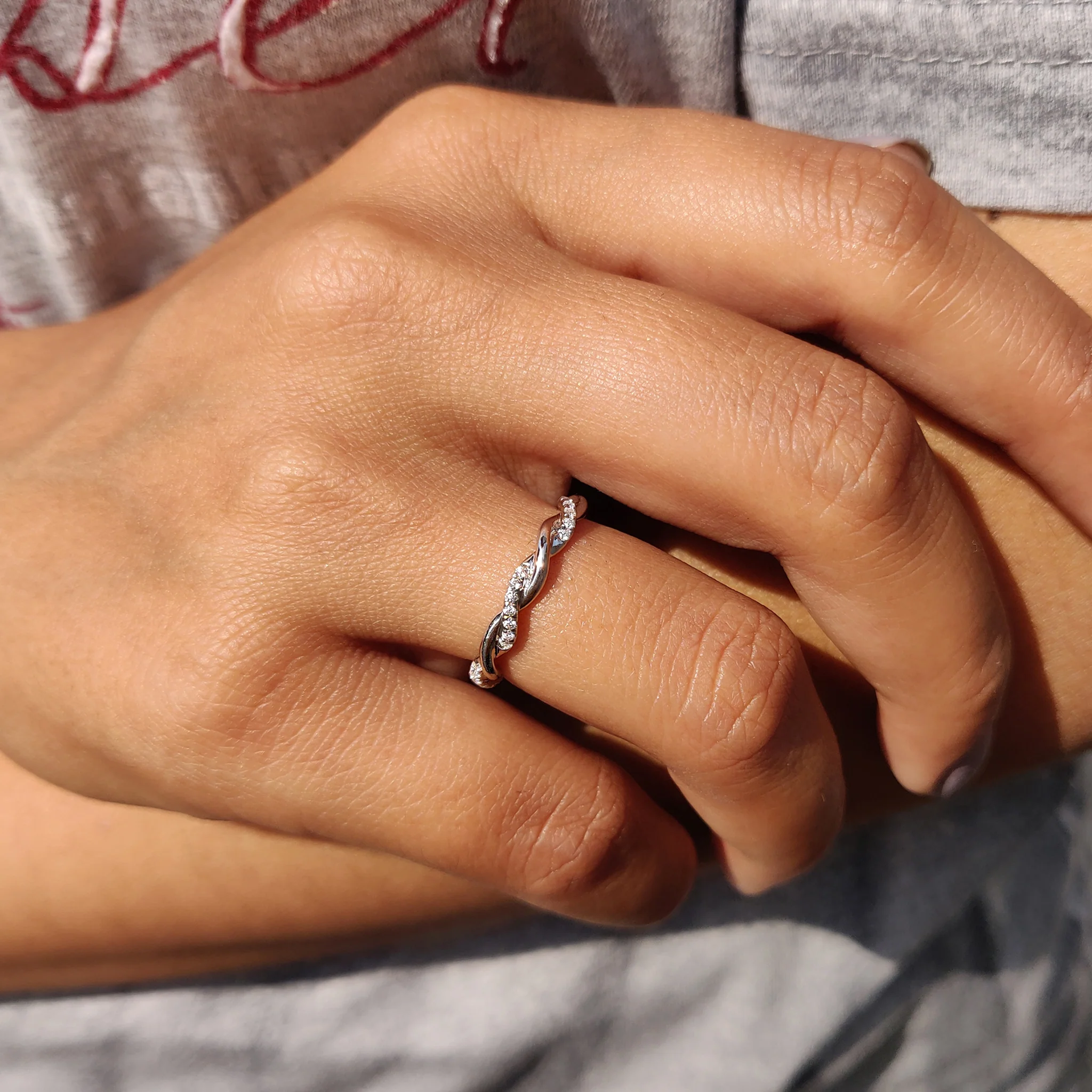 Round Cut Pave Twist Wedding Band - Image 6
