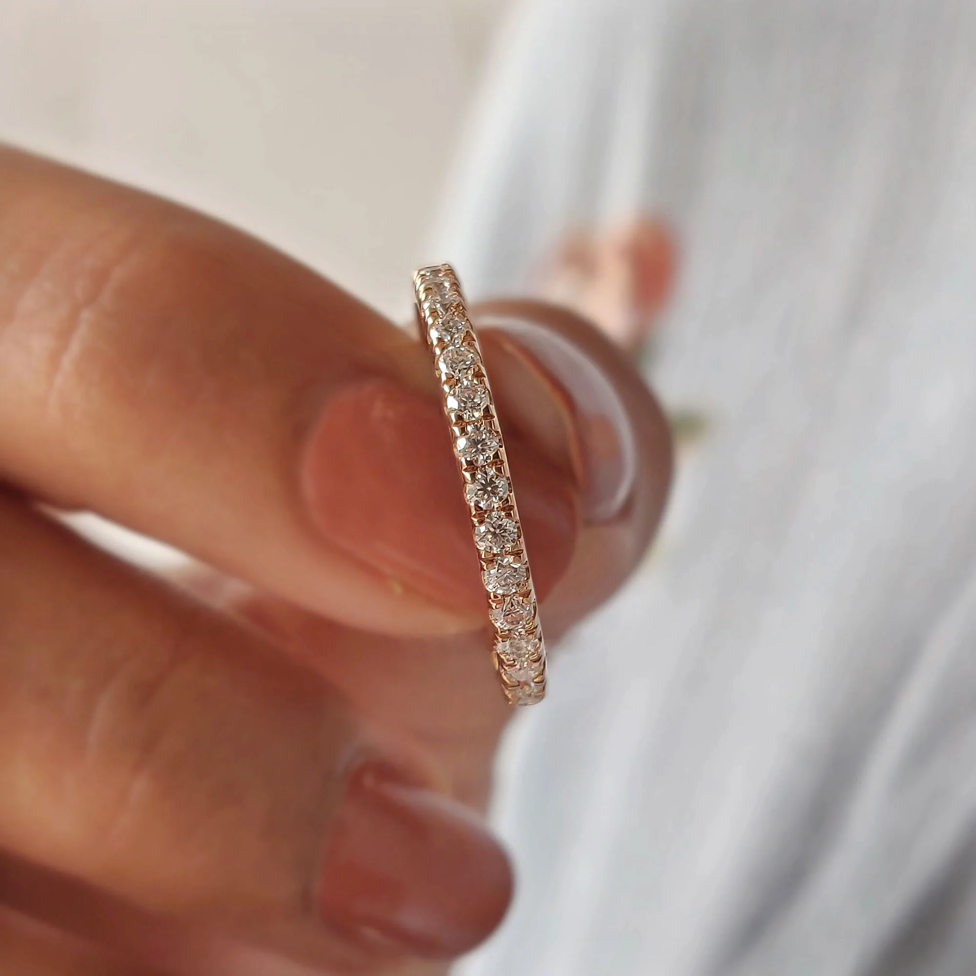 Round Cut Rose Gold Moissanite Wedding Band - Image 8
