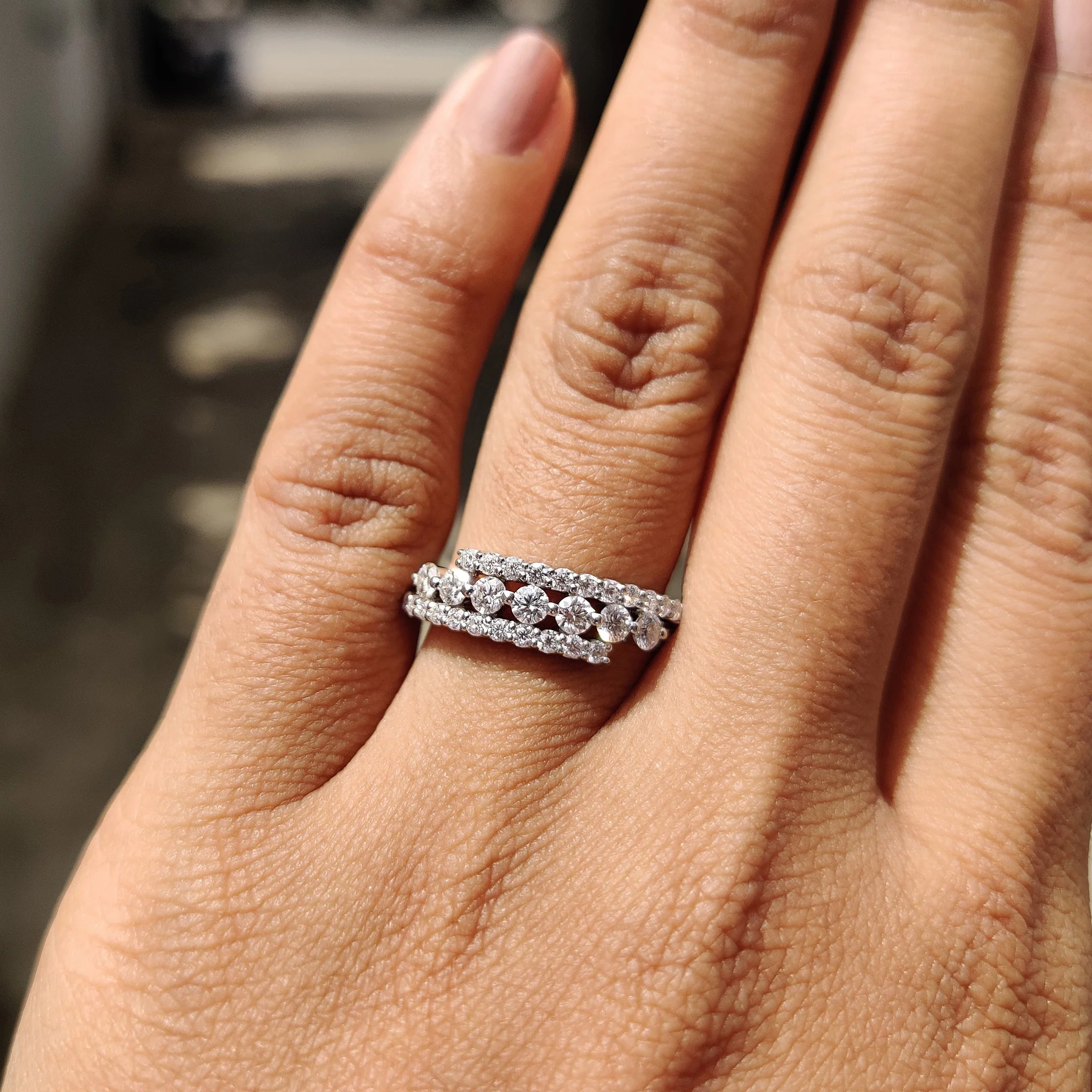 Round Cut Three Row Pave Wedding Band - Image 10