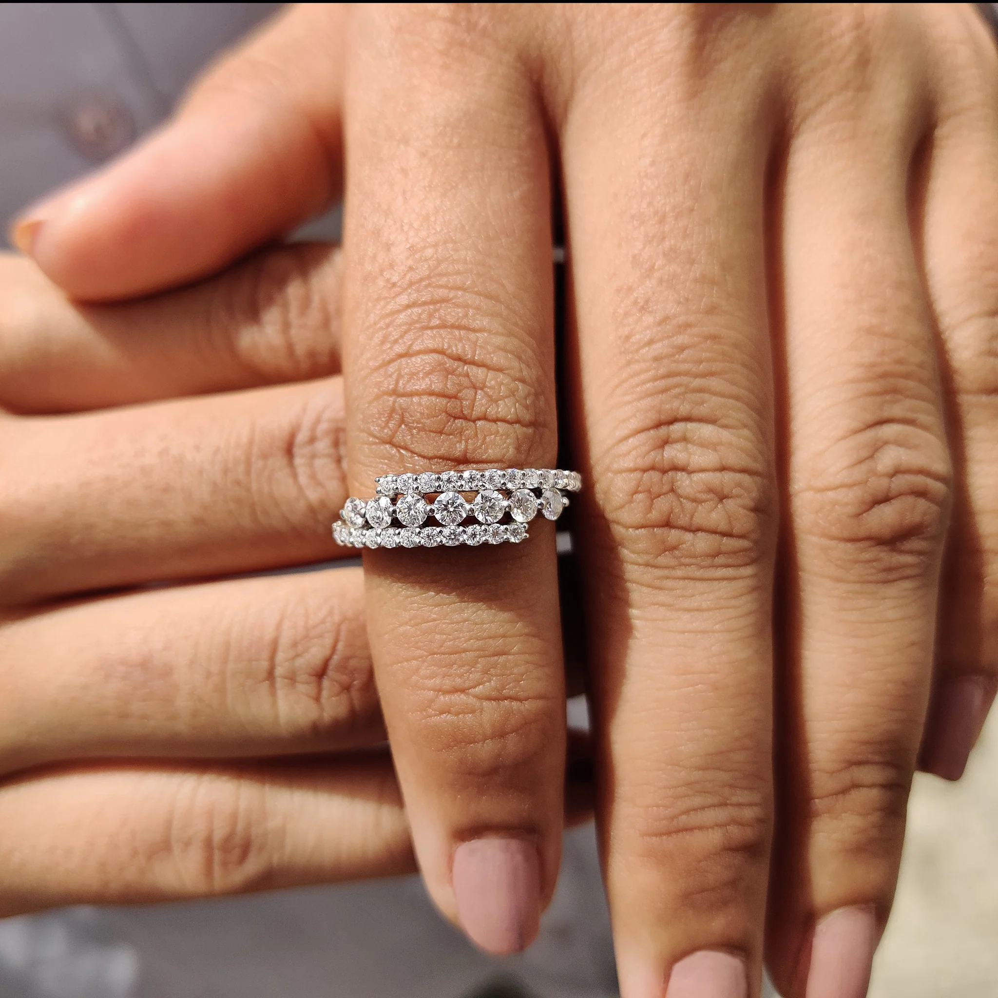 Round Cut Three Row Pave Wedding Band - Image 8