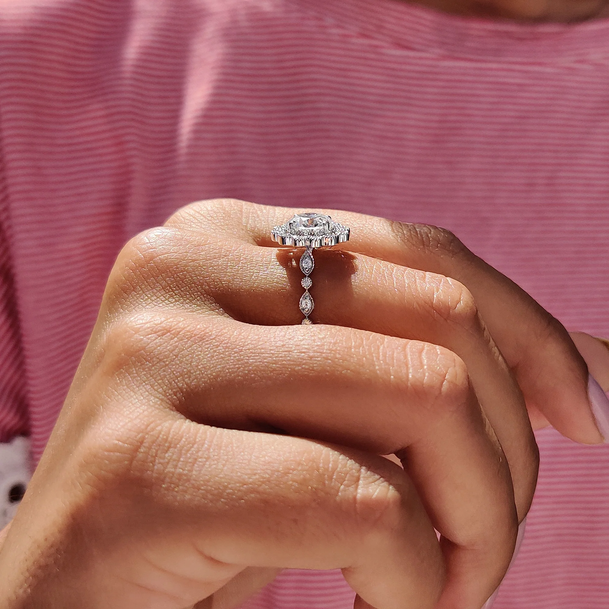 Round Cut Vintage Moissanite Ring In Halo Style - Image 3