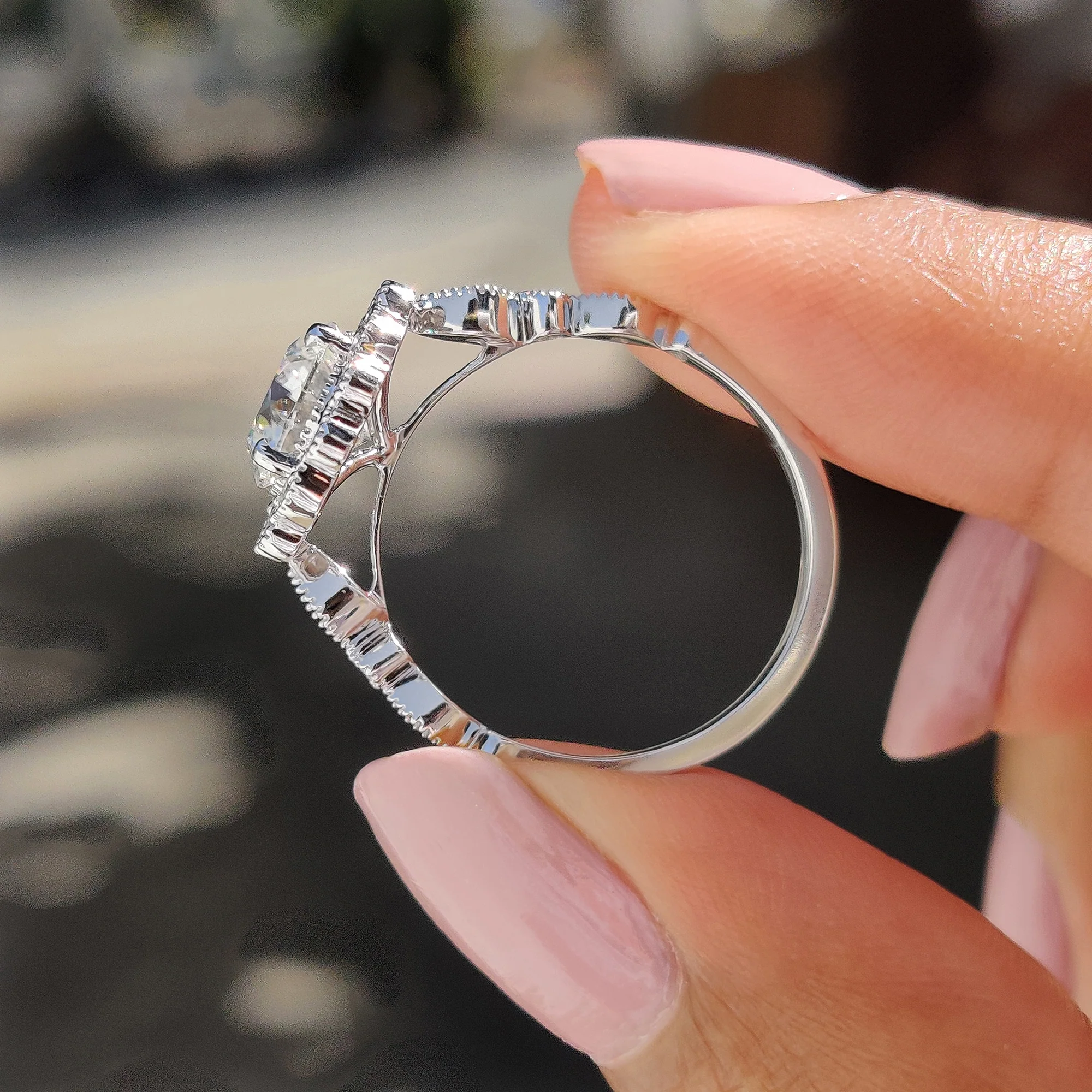 Round Cut Vintage Moissanite Ring In Halo Style - Image 4