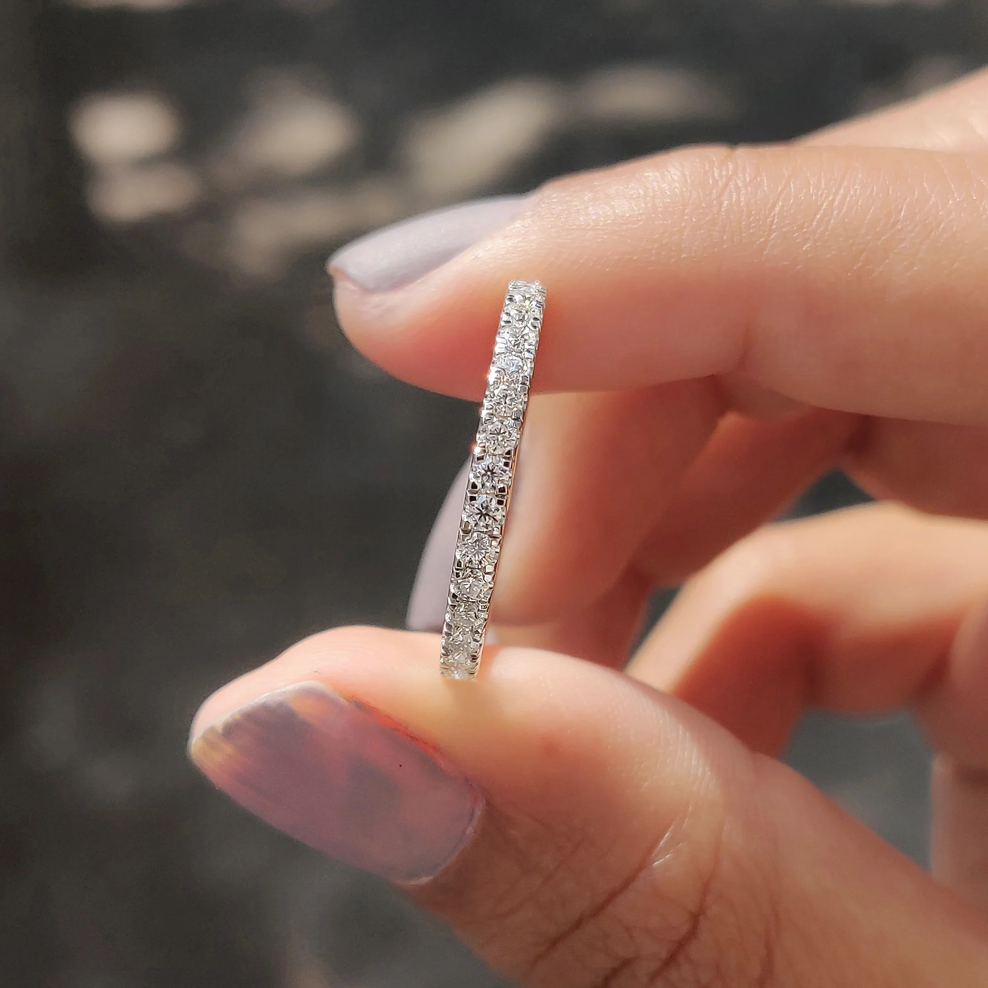 Round Cut White Gold Moissanite Wedding Band - Image 5