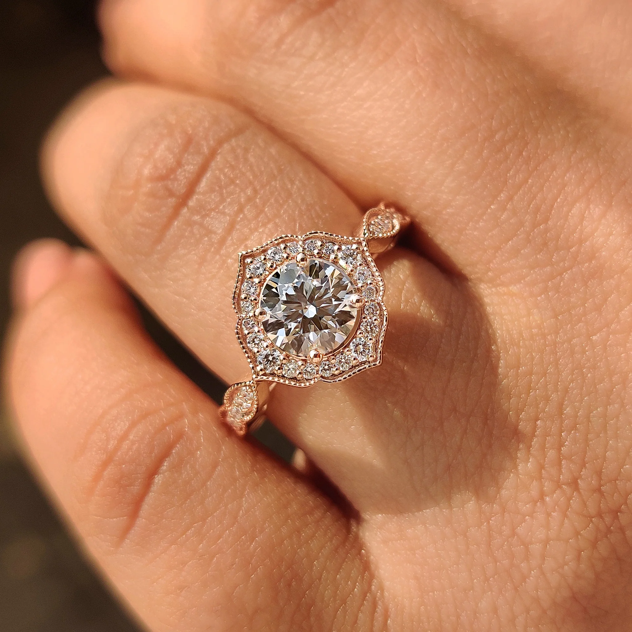 Round Diamond Engagement Ring in Halo Style - Image 2