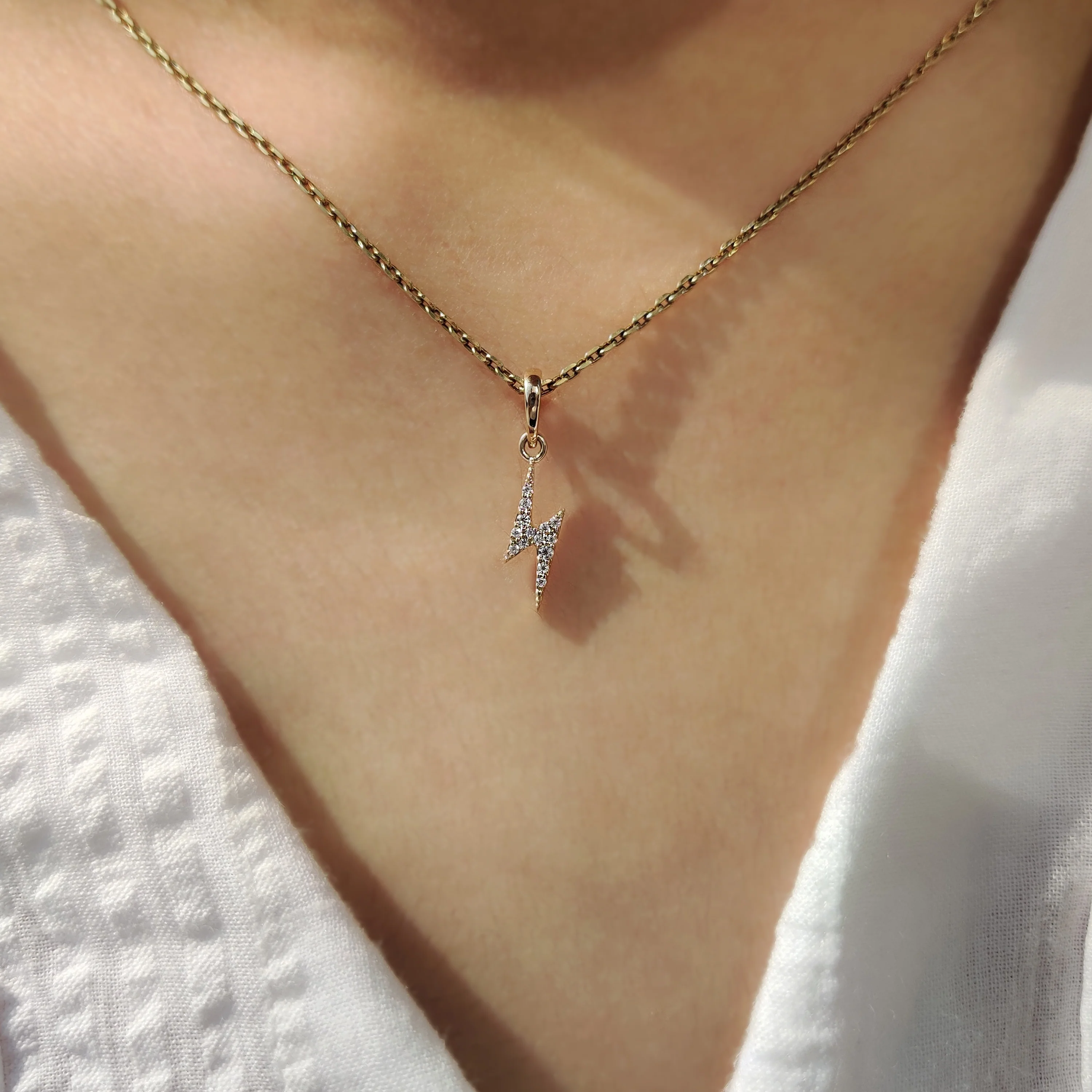 Round Diamond Lighting Bolt Yellow Gold Pendant - Image 3