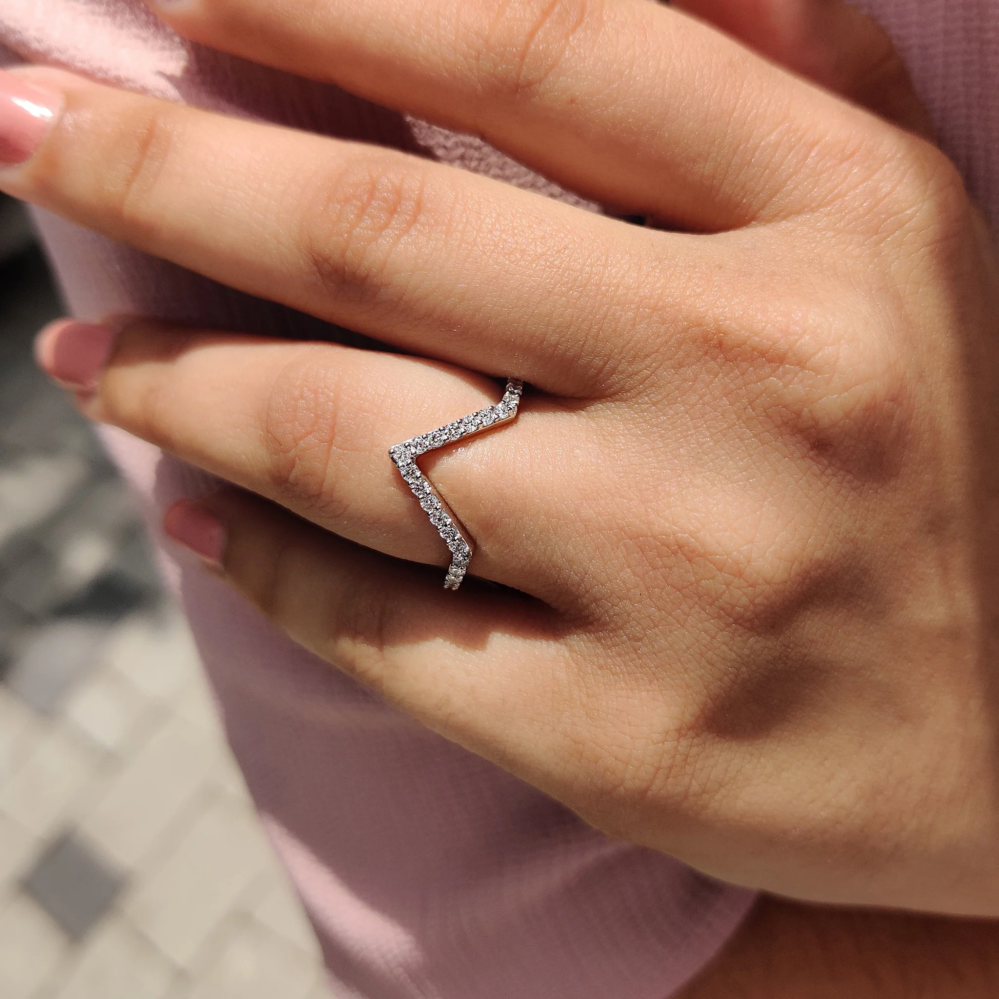 Round Diamond V Shaped Wedding Band - Image 6
