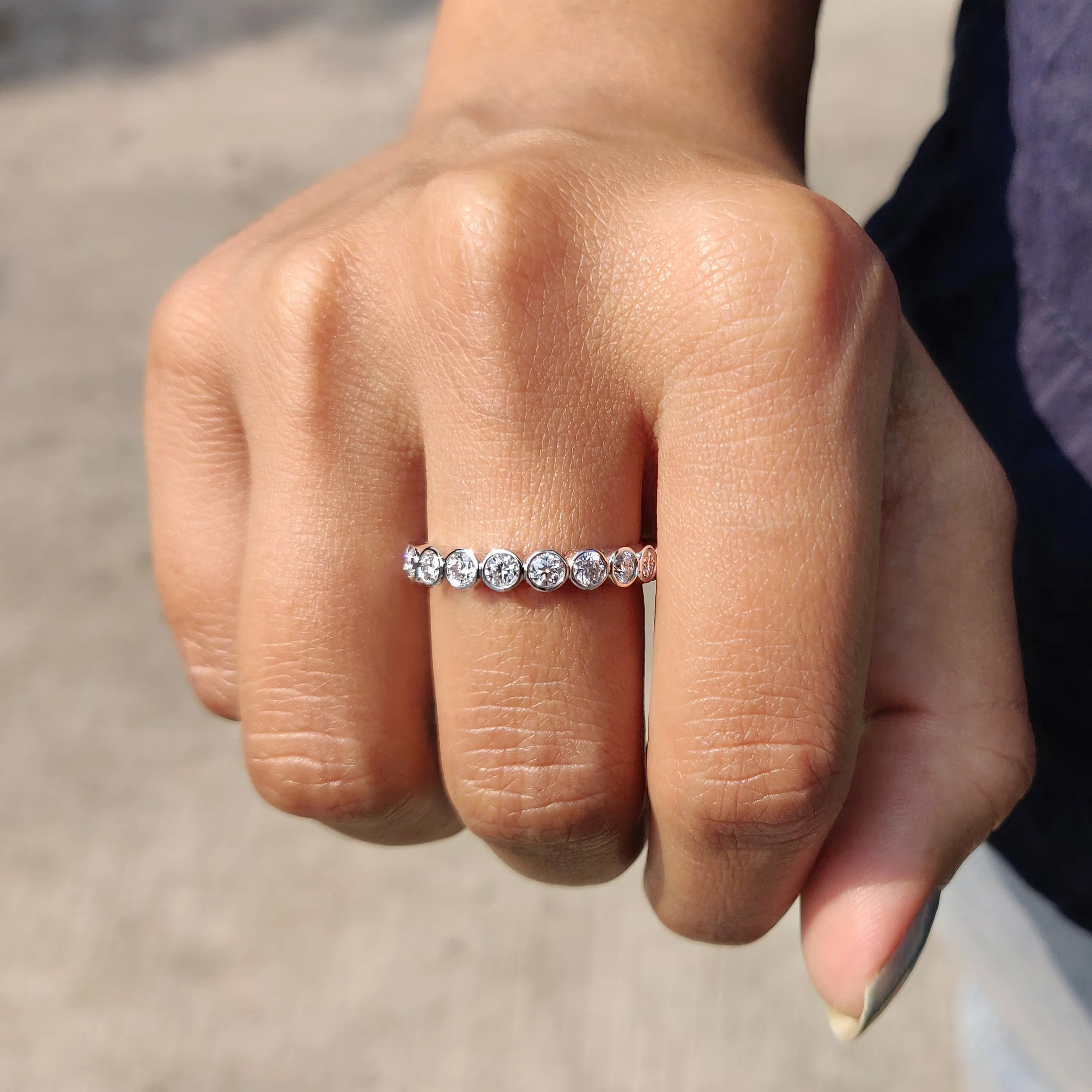 Round Moissanite Bezel Set Wedding Band - Image 7
