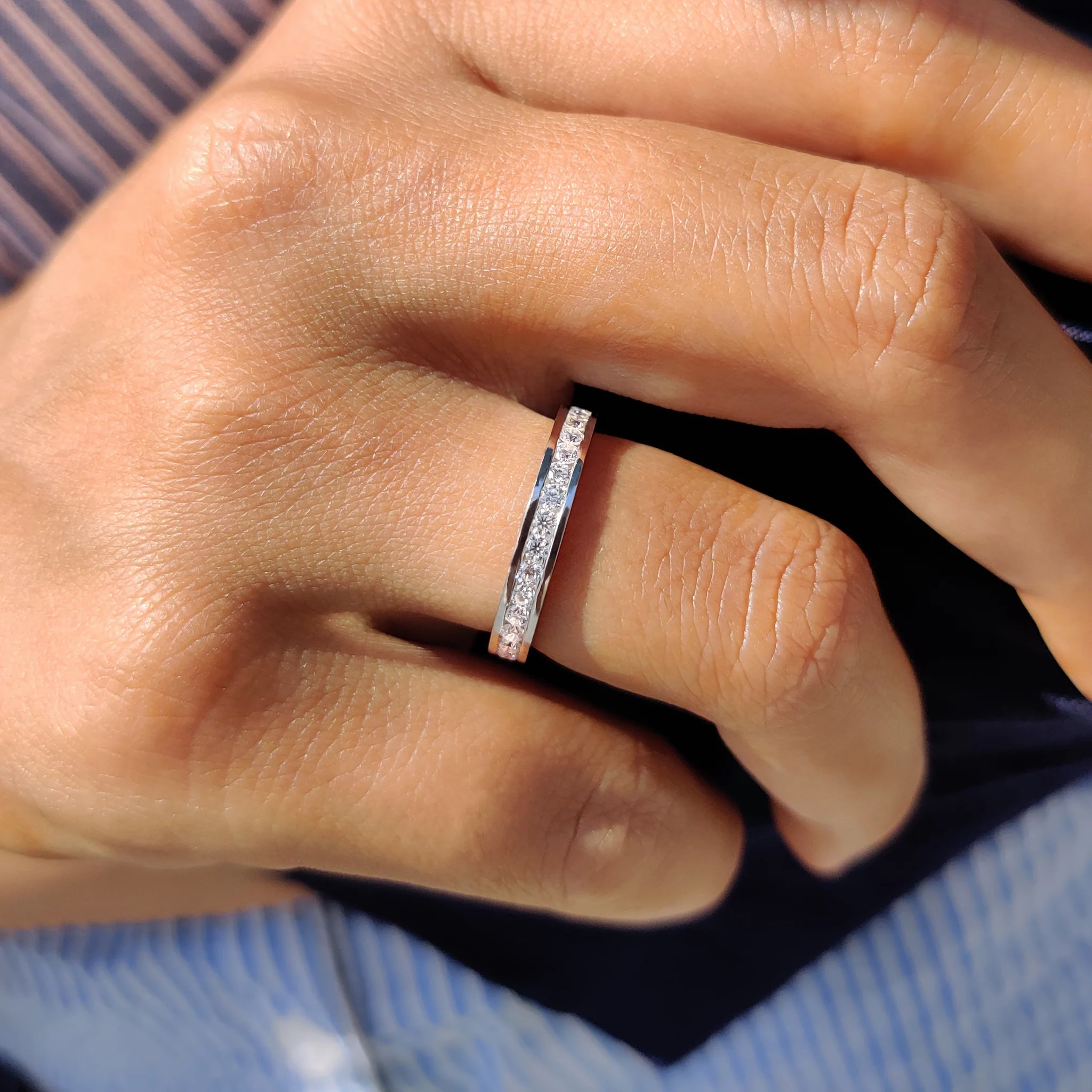Round Moissanite Channel Set Wedding Band - Image 7