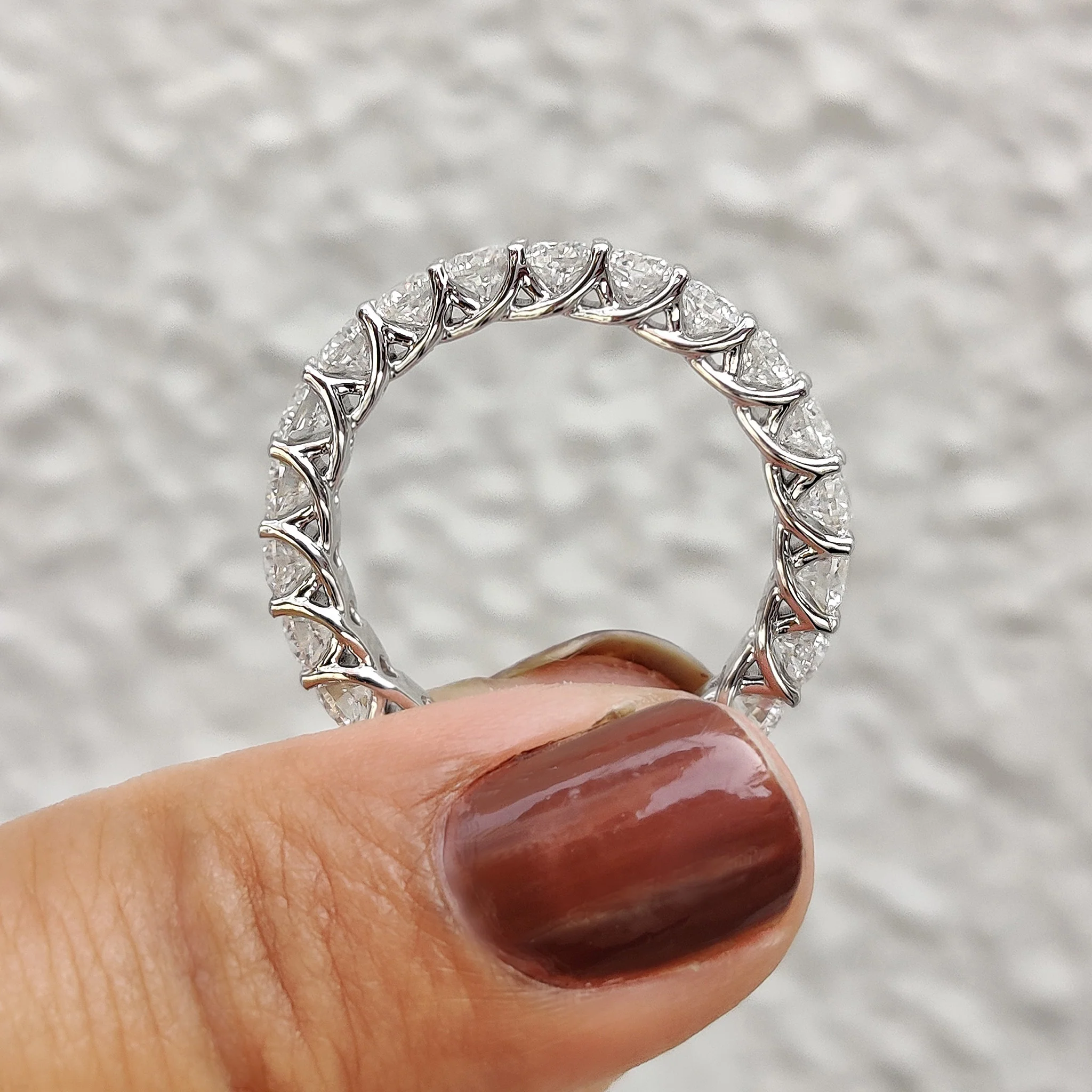 Round Moissanite Eternity Band White Gold - Image 9