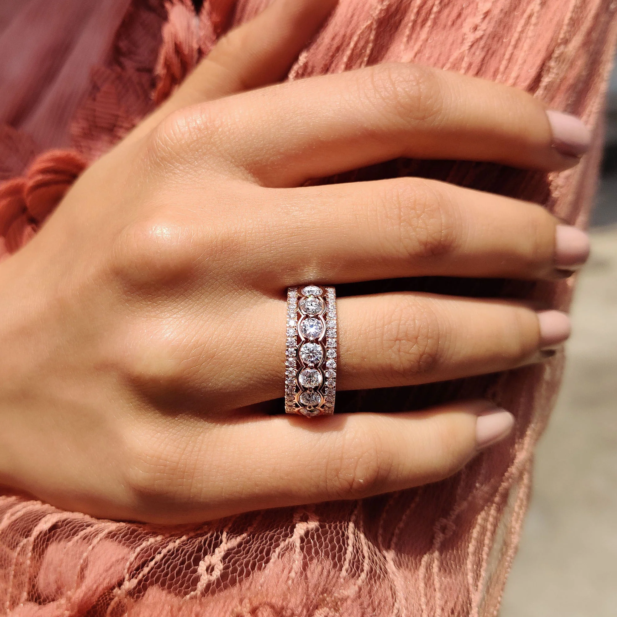 Round Moissanite Half Eternity Band For Her - Image 7