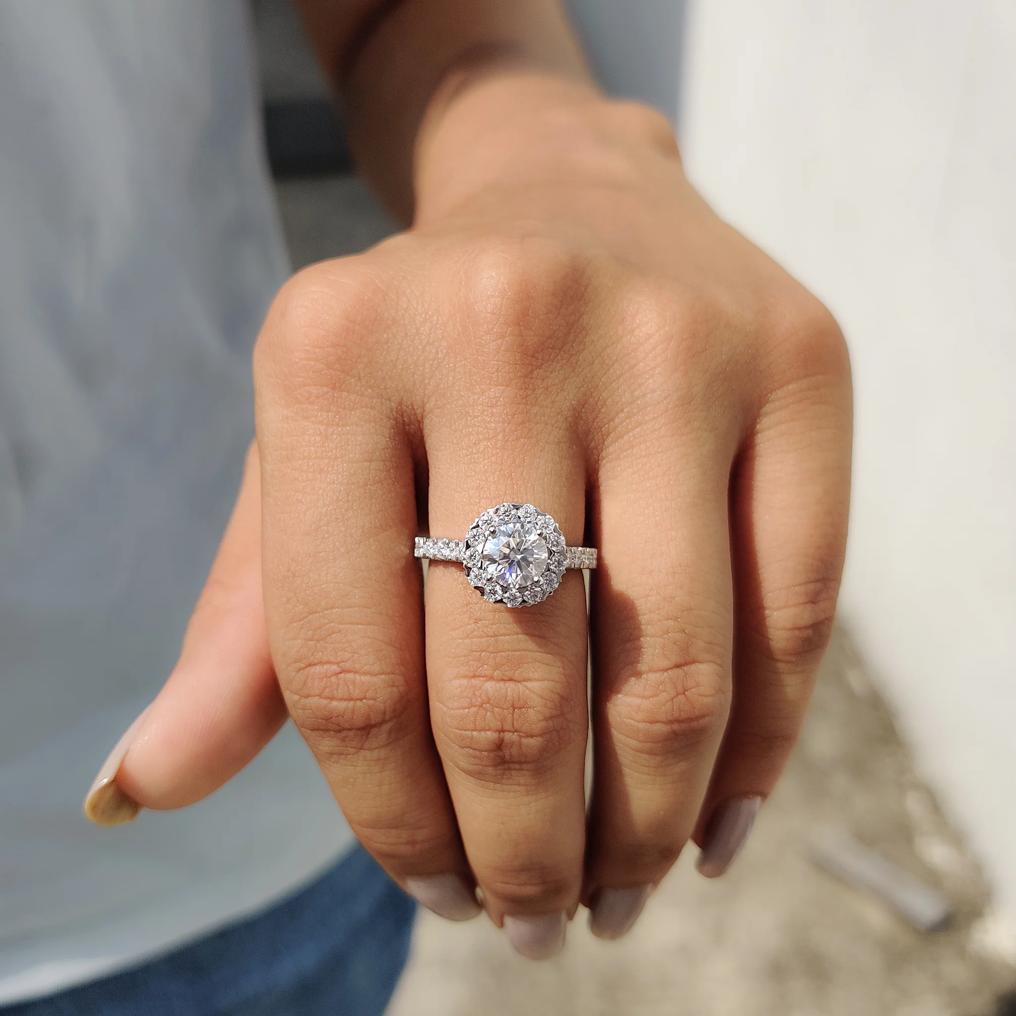 Round Moissanite Halo Engagement Ring - Image 6
