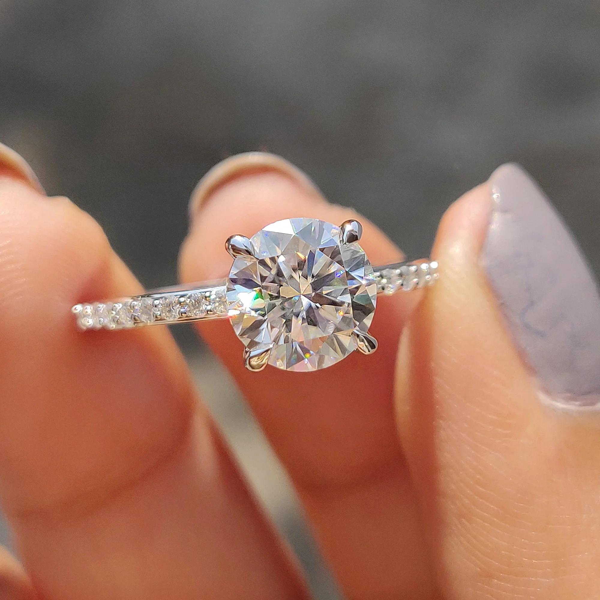 Round Moissanite Hidden Halo Engagement Ring - Image 3