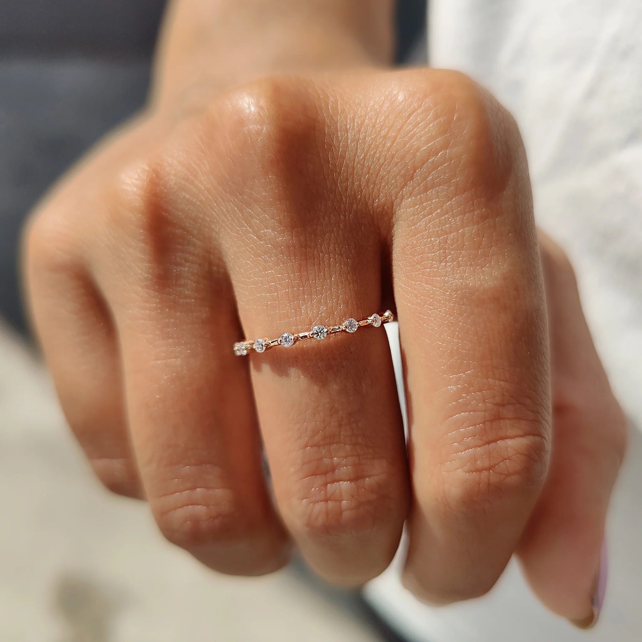 Round Moissanite Rose Gold Wedding Band - Image 8