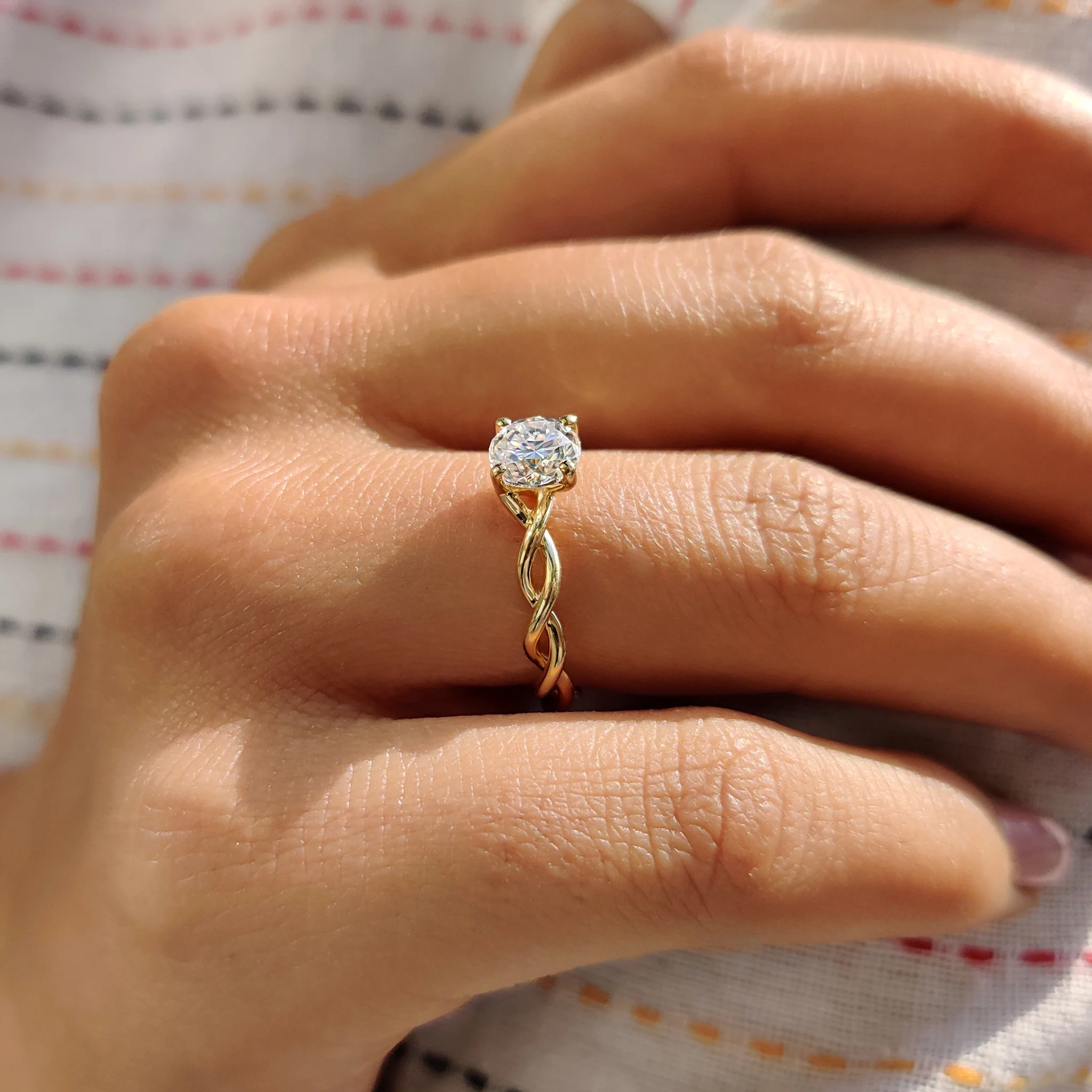Round Moissanite Twisted Shank Engagement Ring - Image 7
