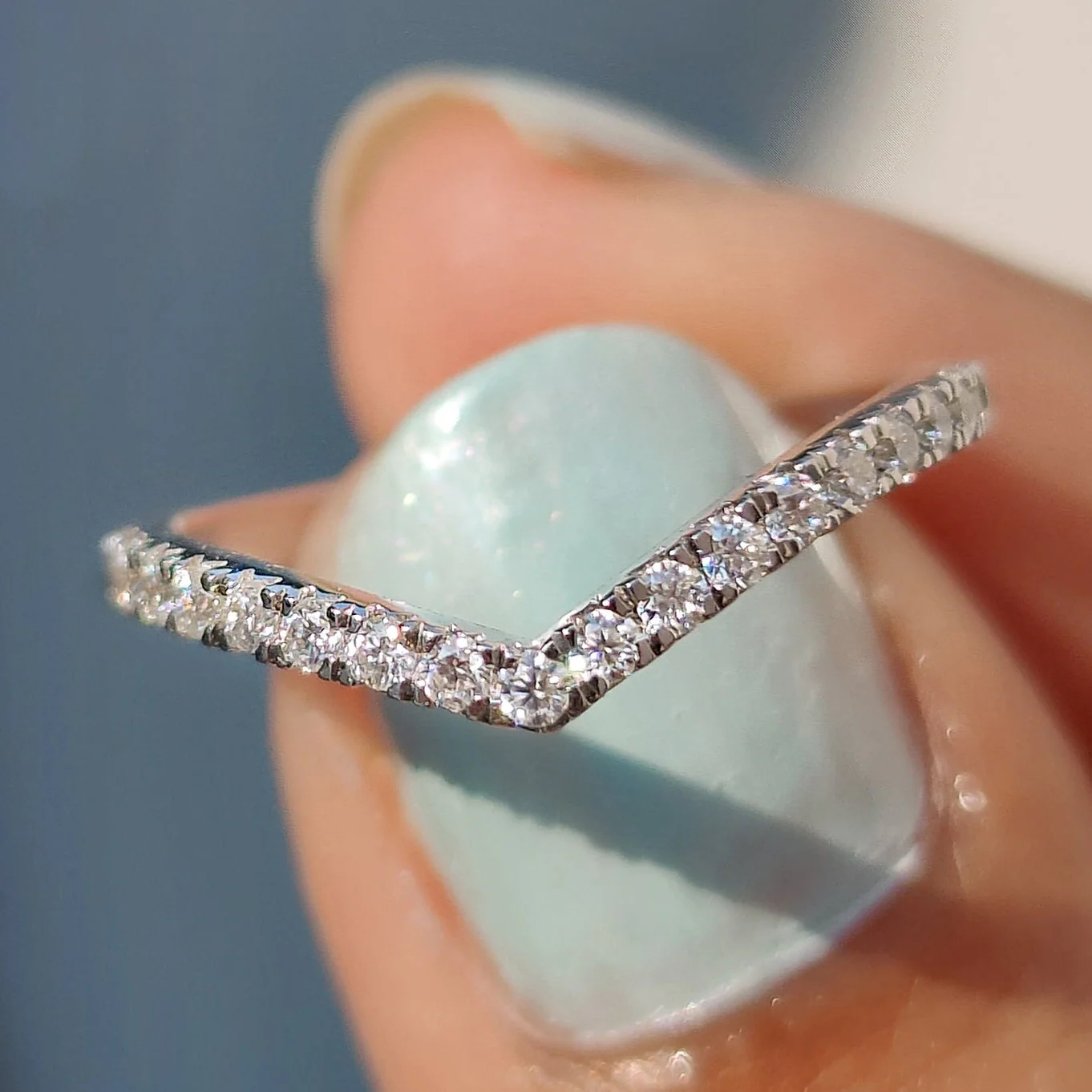 Round Moissanite V Shaped Wedding Band