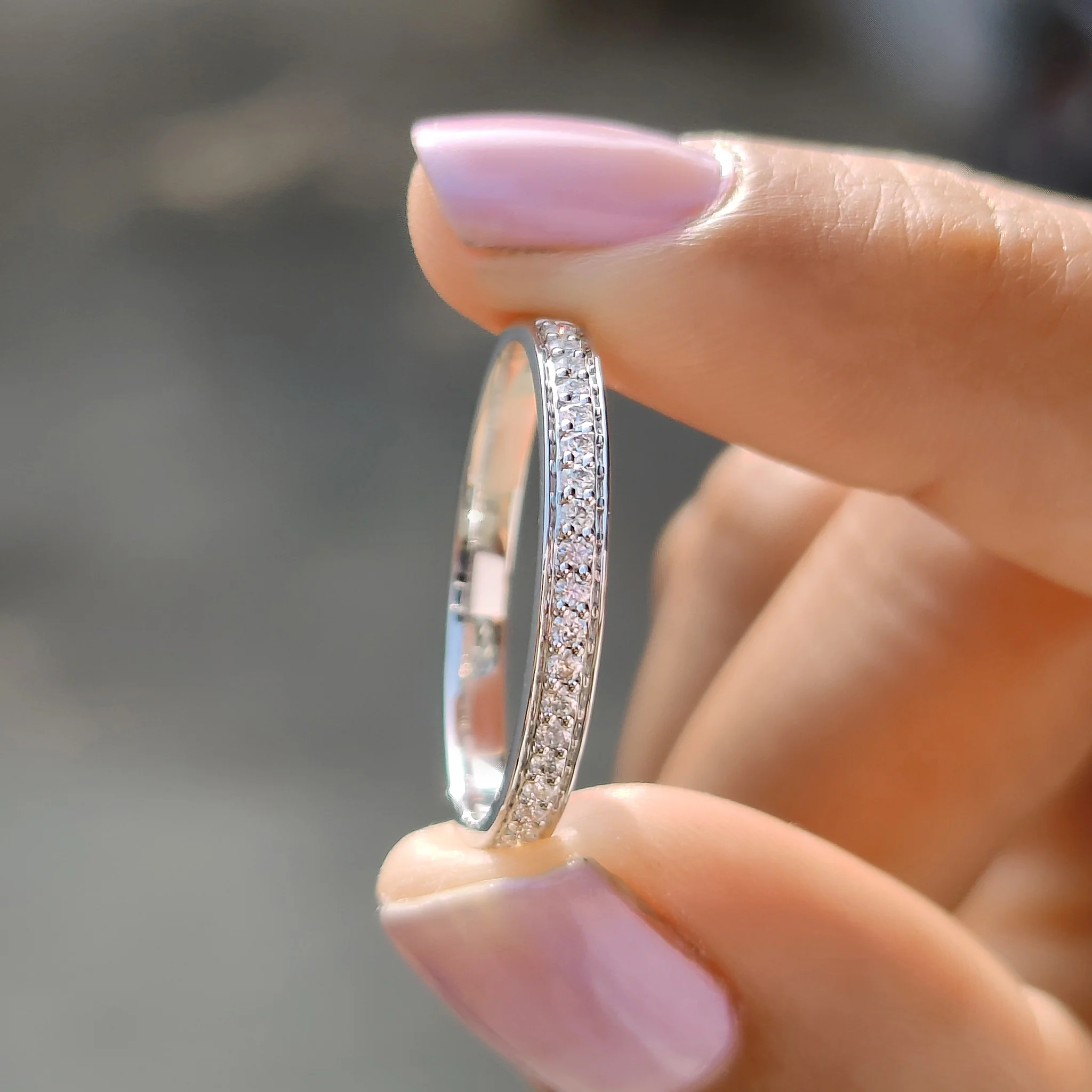 Round Moissanite Wedding Band White Gold - Image 5