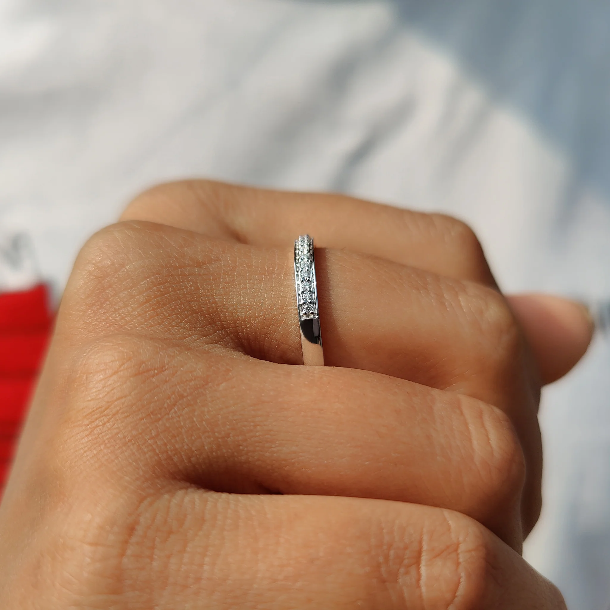 Round Moissanite Wedding Band White Gold - Image 8