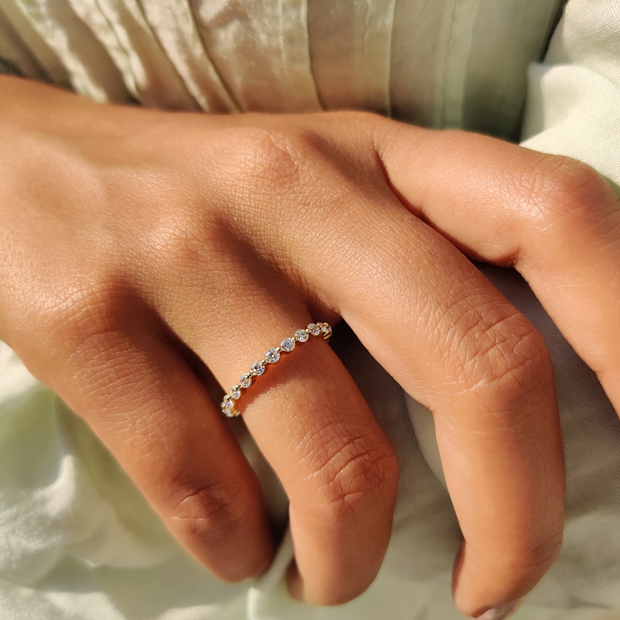 Round Moissanite Yellow Gold Eternity Band - Image 6