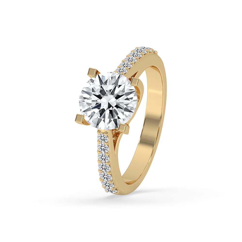 Round Pave Engagement Ring In Yellow Gold - Image 2