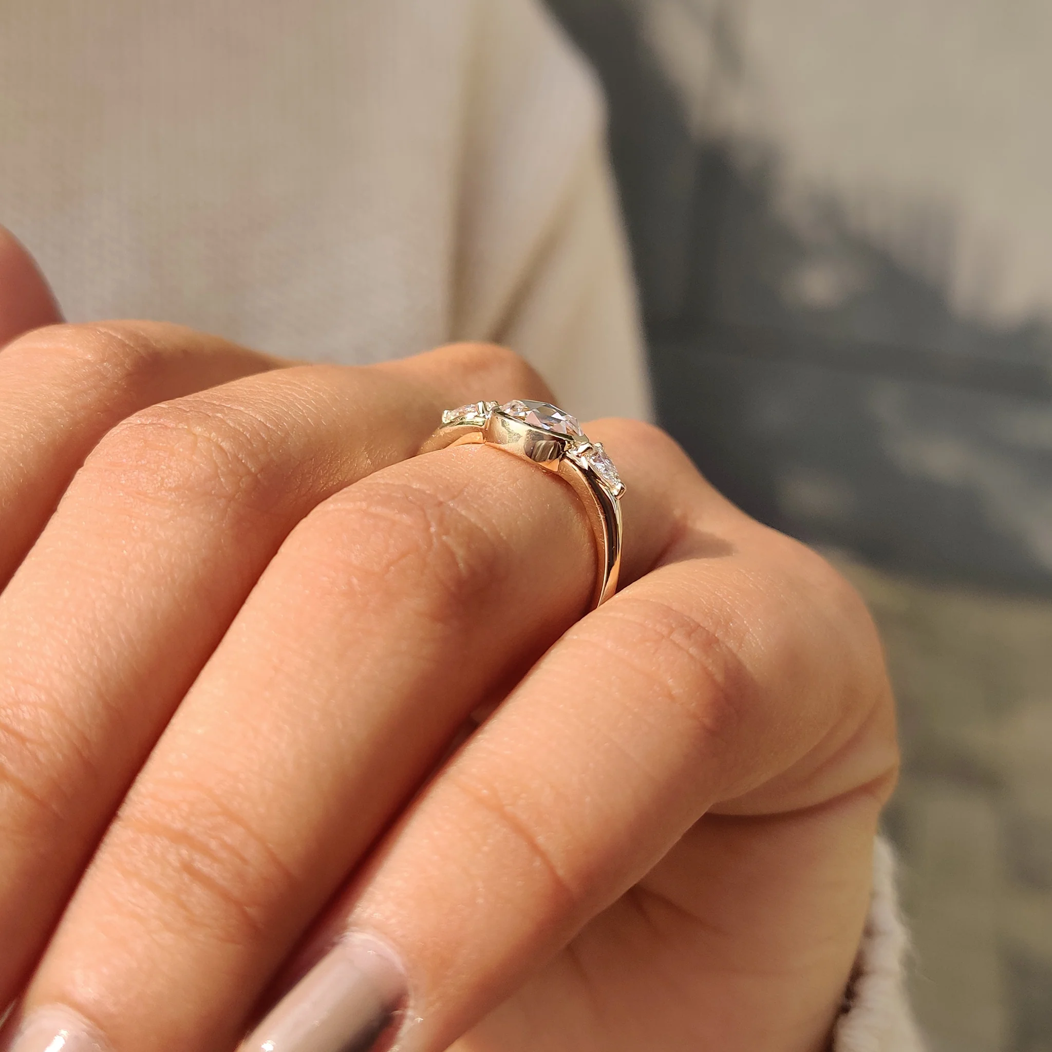 Round Rose Cut Bezel Setting Engagement Ring - Image 5