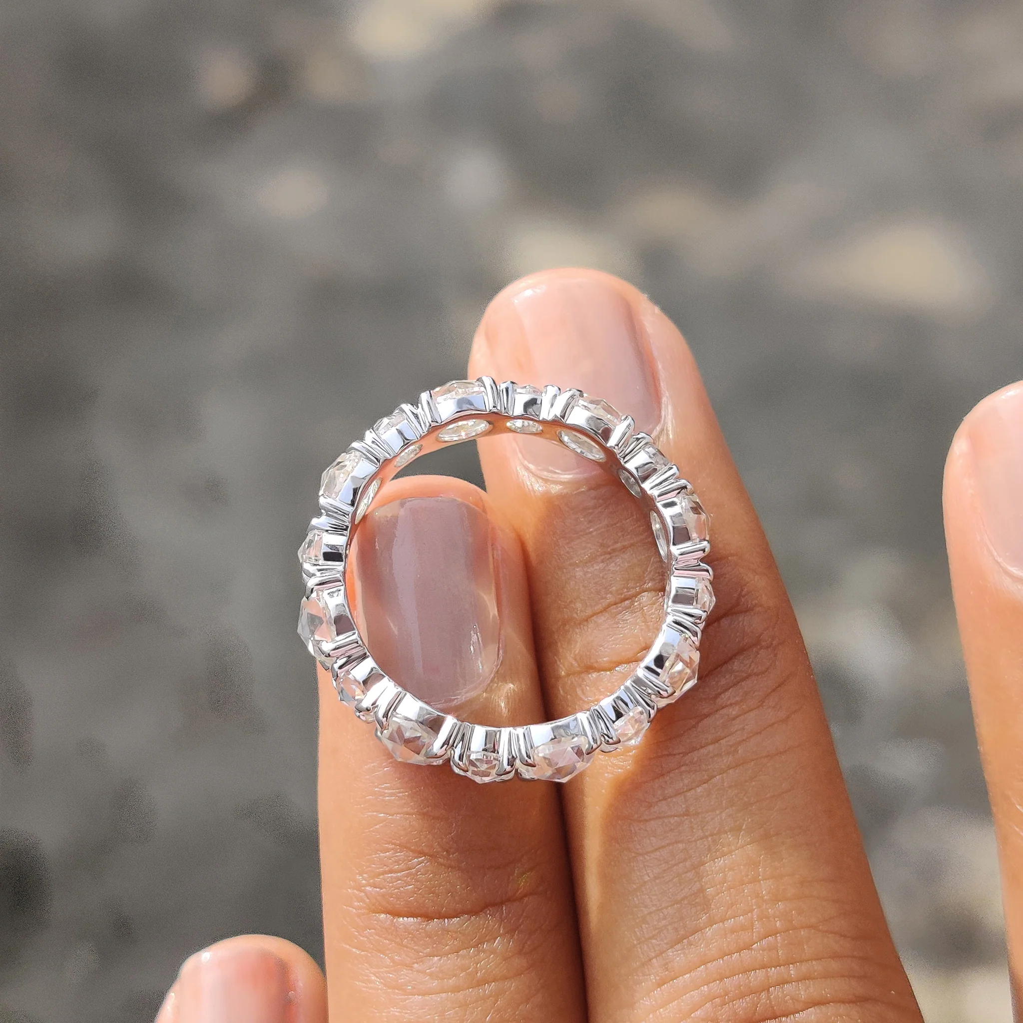 Round Rose Cut Eternity Band In Secure Claw Prong - Image 5